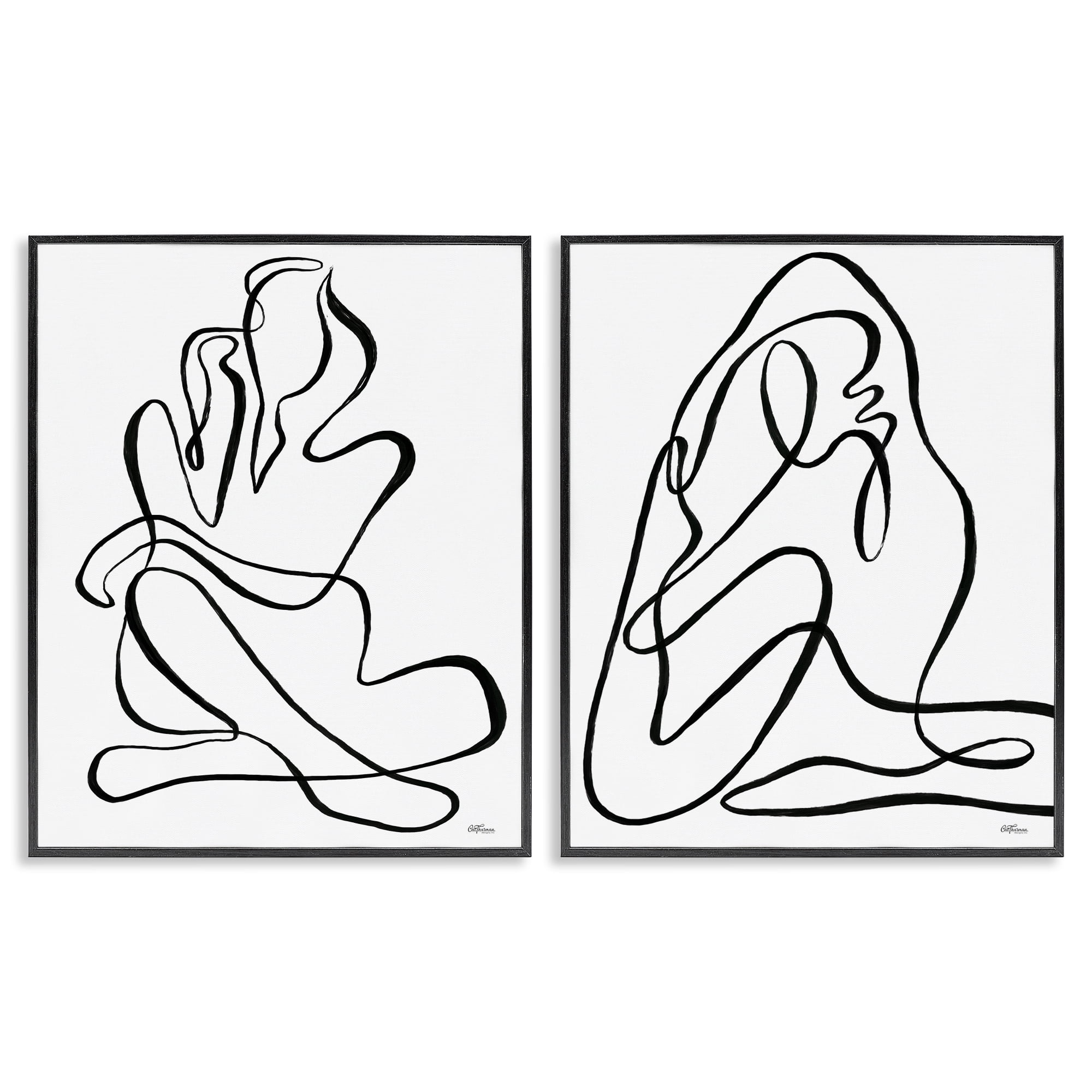 Stupell Industries Minimalist Female Figure People Painting Black Framed Art Print Wall Art, 16 x 20, Set of 2