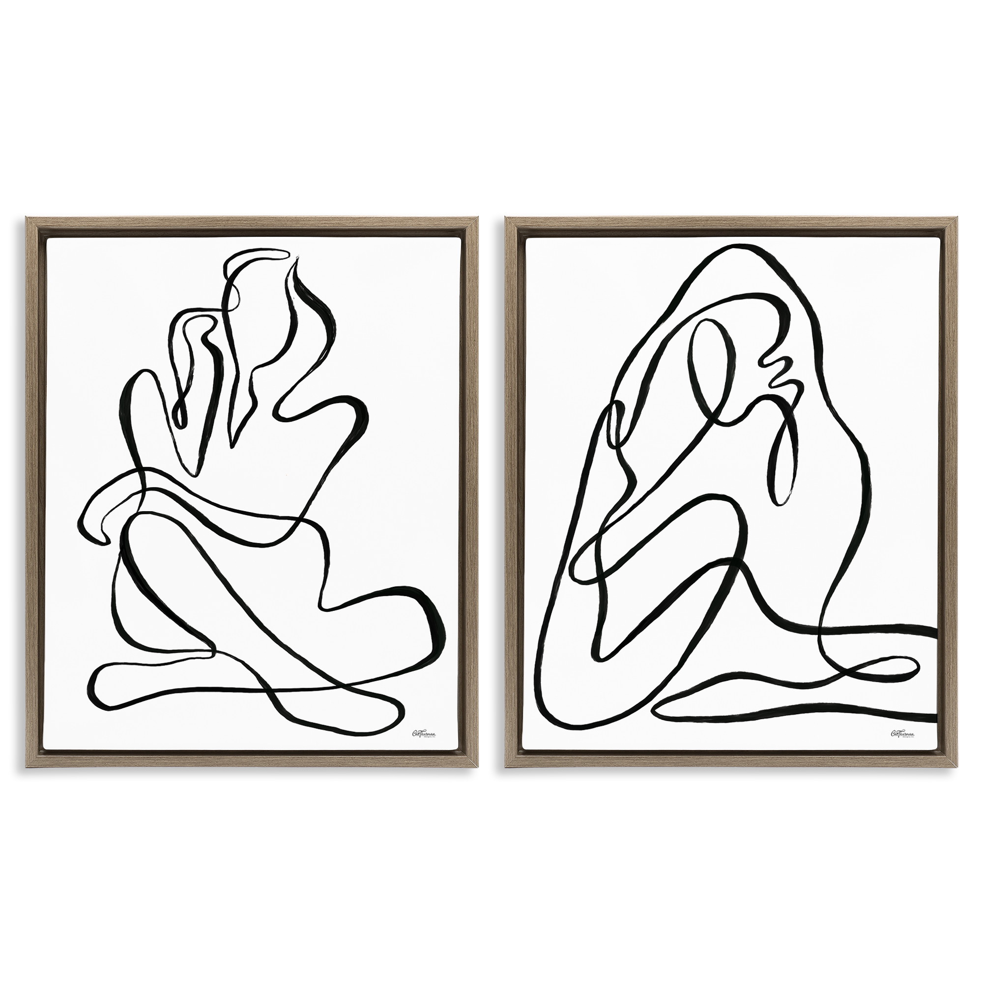 Stupell Industries Minimalist Female Figure People Painting Brown Floater Framed Canvas Art Print Wall Art, 17 x 21, Set of 2