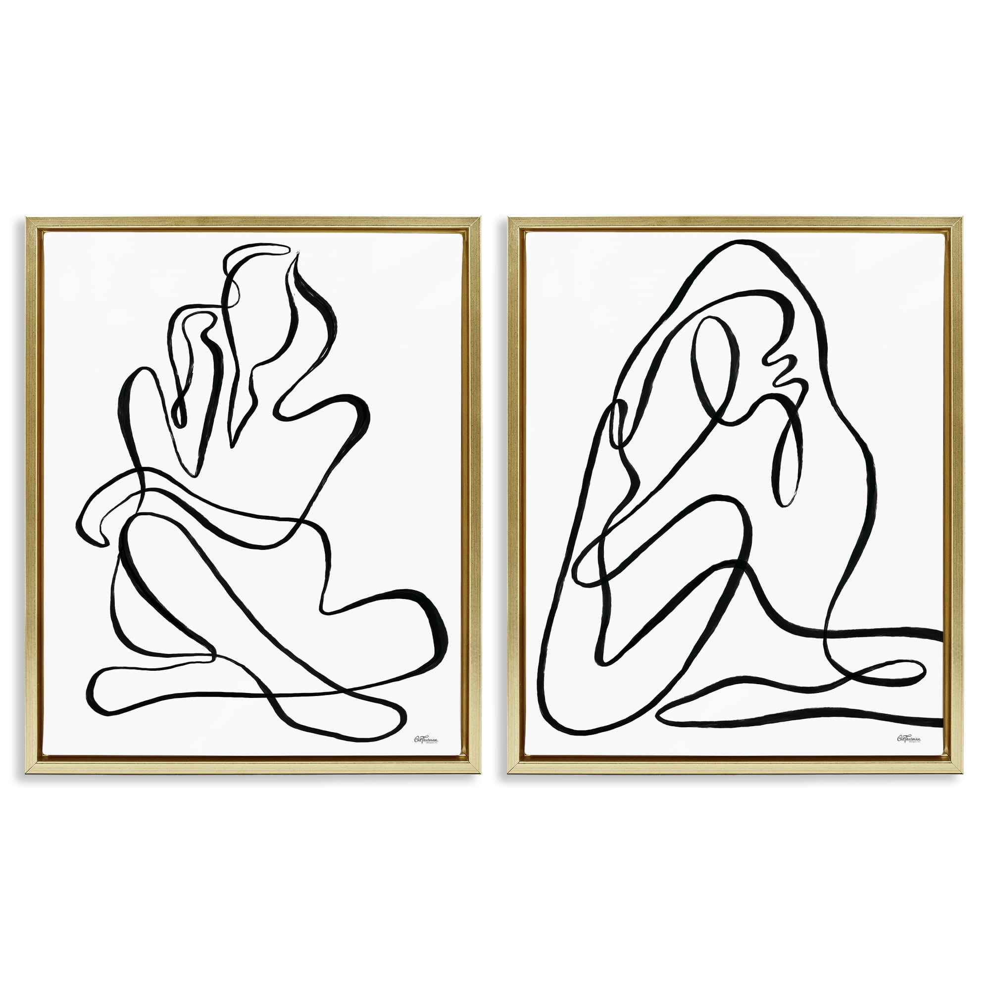 Stupell Industries Minimalist Female Figure People Painting Gold Floater Framed Canvas Art Print Wall Art, 17 x 21, Set of 2