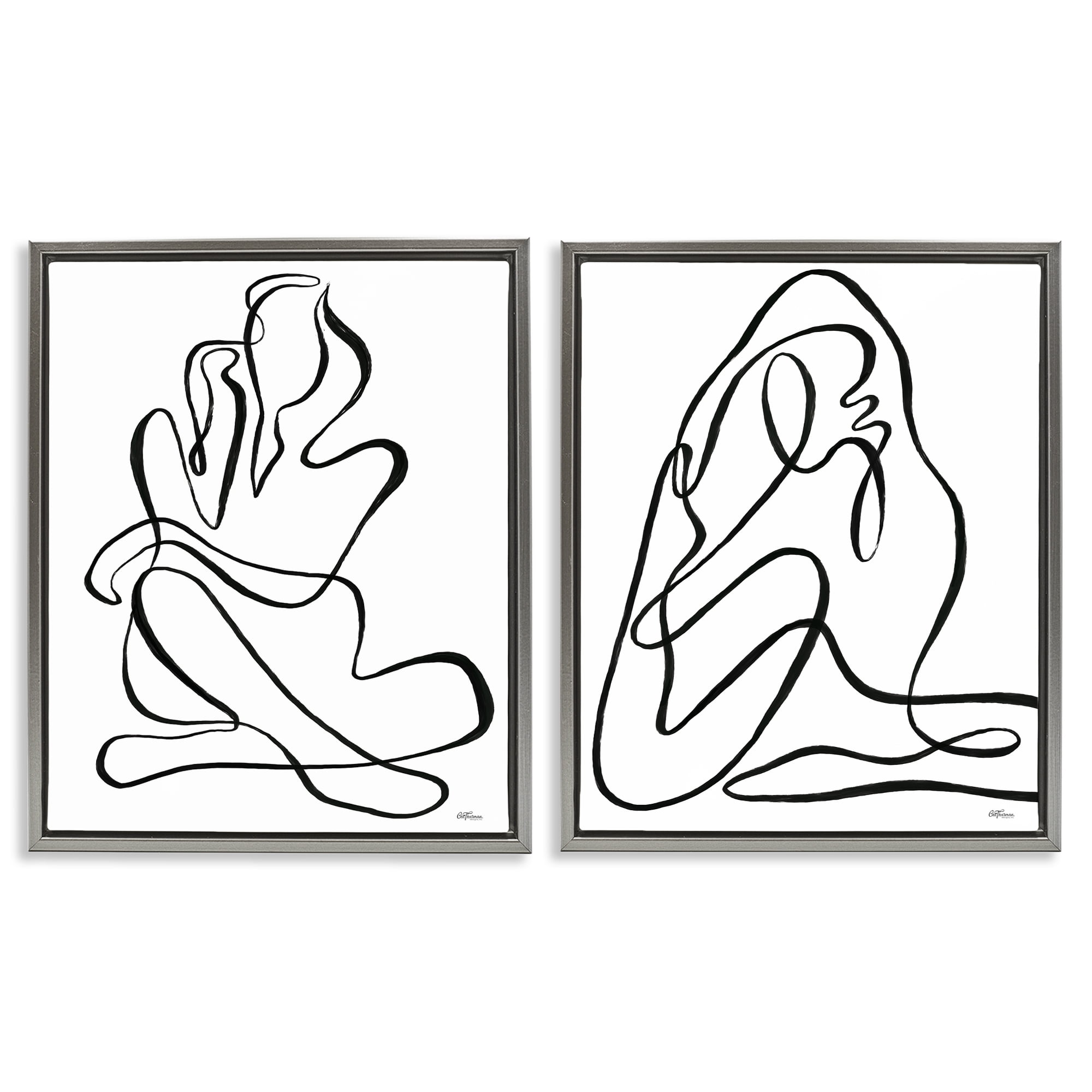 Stupell Industries Minimalist Female Figure People Painting Gray Floater Framed Canvas Art Print Wall Art, 17 x 21, Set of 2