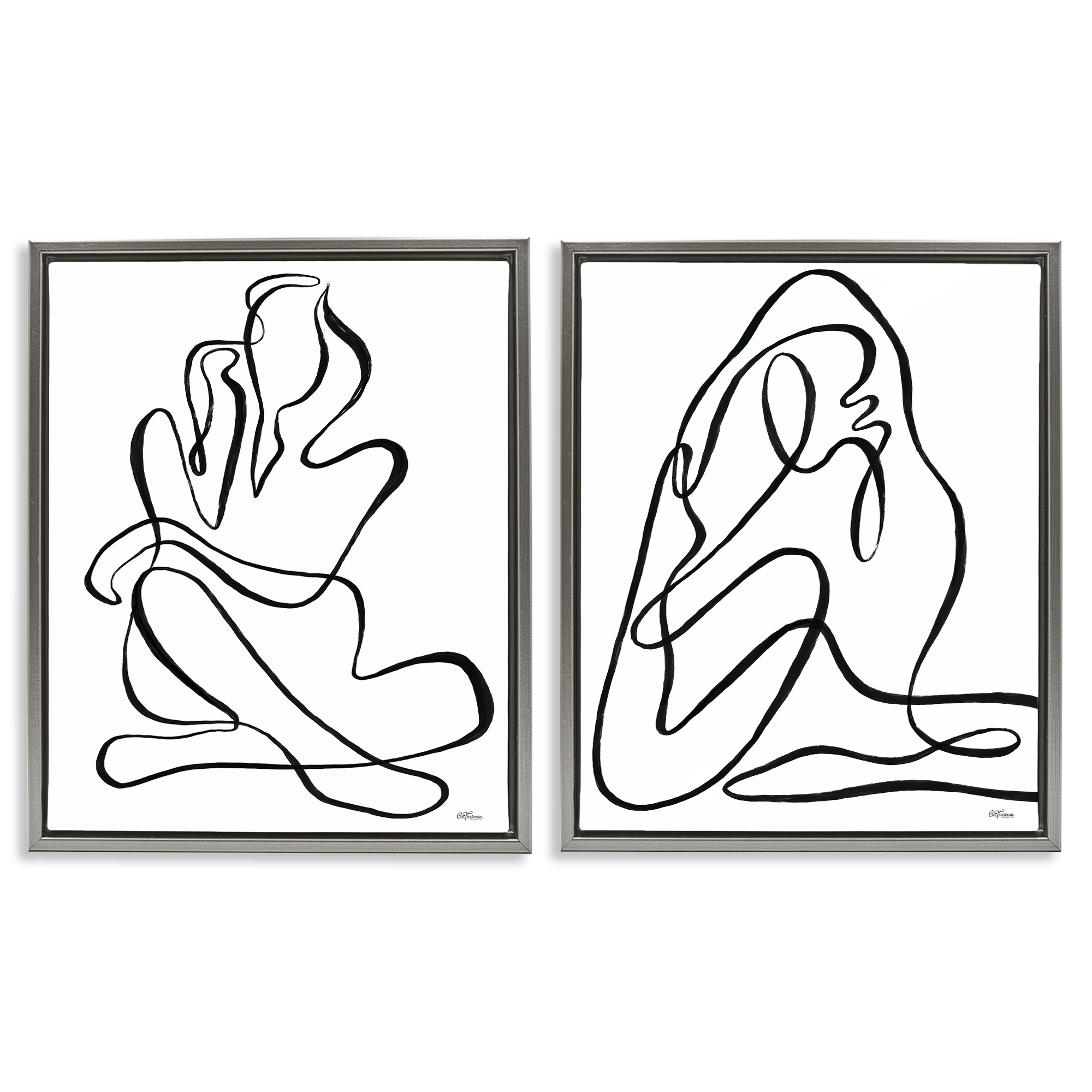 Stupell Industries Minimalist Female Figure People Painting Gray Floater Framed Canvas Art Print Wall Art, 31 x 25, Set of 2