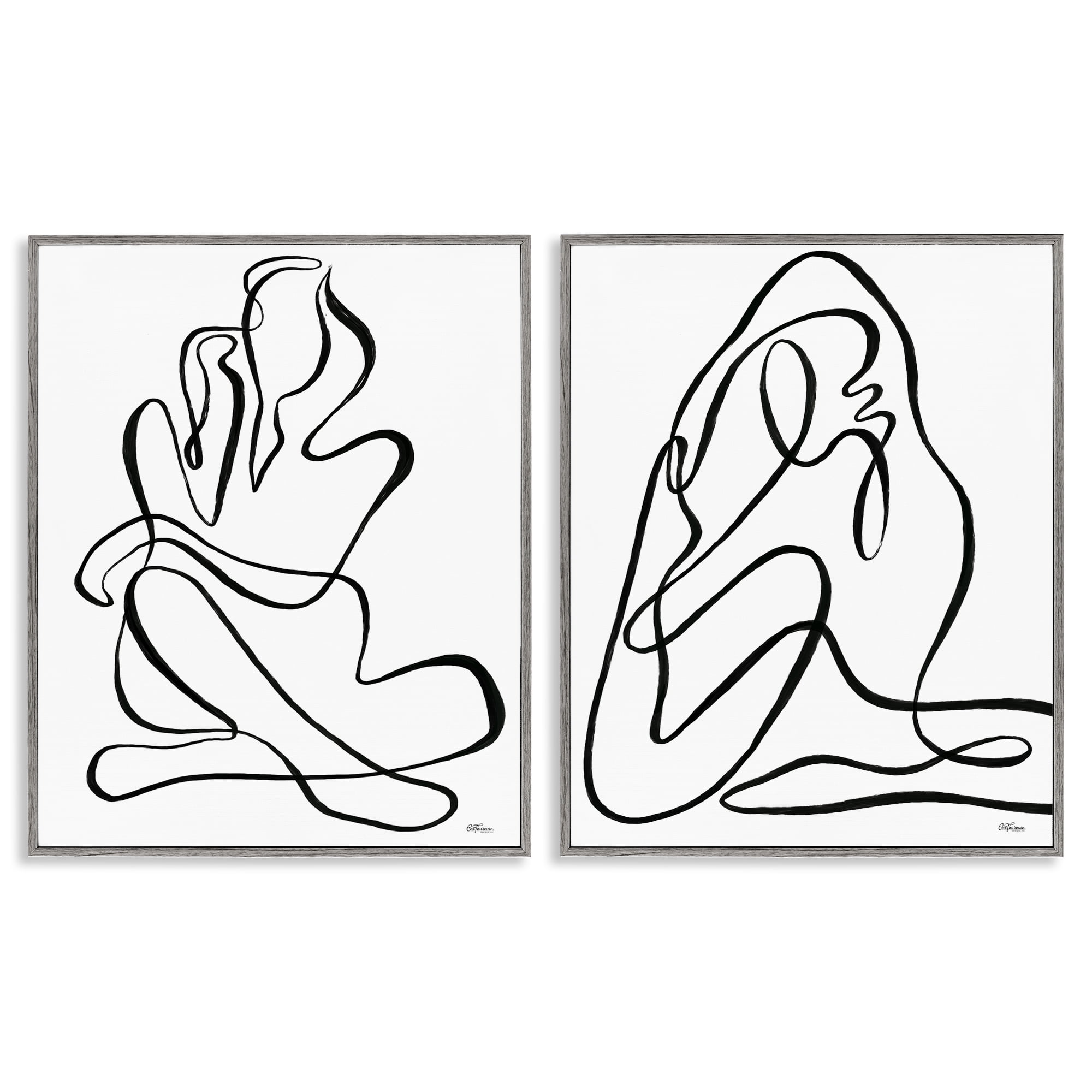 Stupell Industries Minimalist Female Figure People Painting Gray Framed Art Print Wall Art, 11 x 14, Set of 2