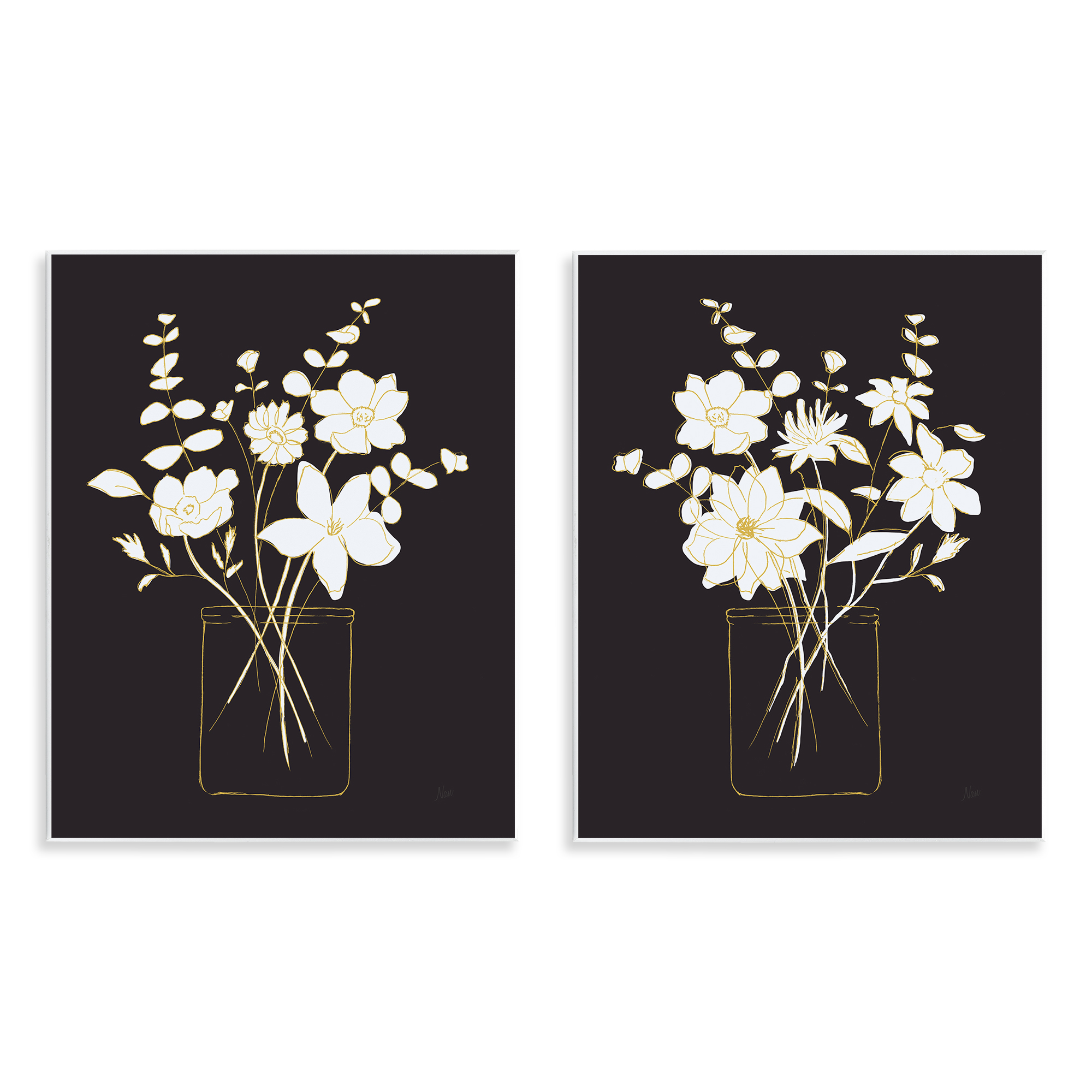 Stupell Industries Minimalist Flower Sketch in Jar Plants & Flowers Painting Unframed Art Print Wall Art, 11 x 14, Set of 2