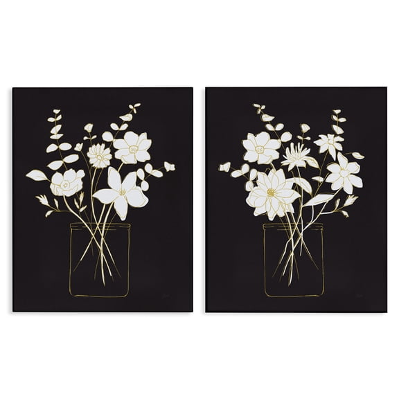Stupell Industries Minimalist Flower Sketch in Jar Plants & Flowers Painting Wrapped Canvas Art Print Wall Art, 16 x 20, Set of 2