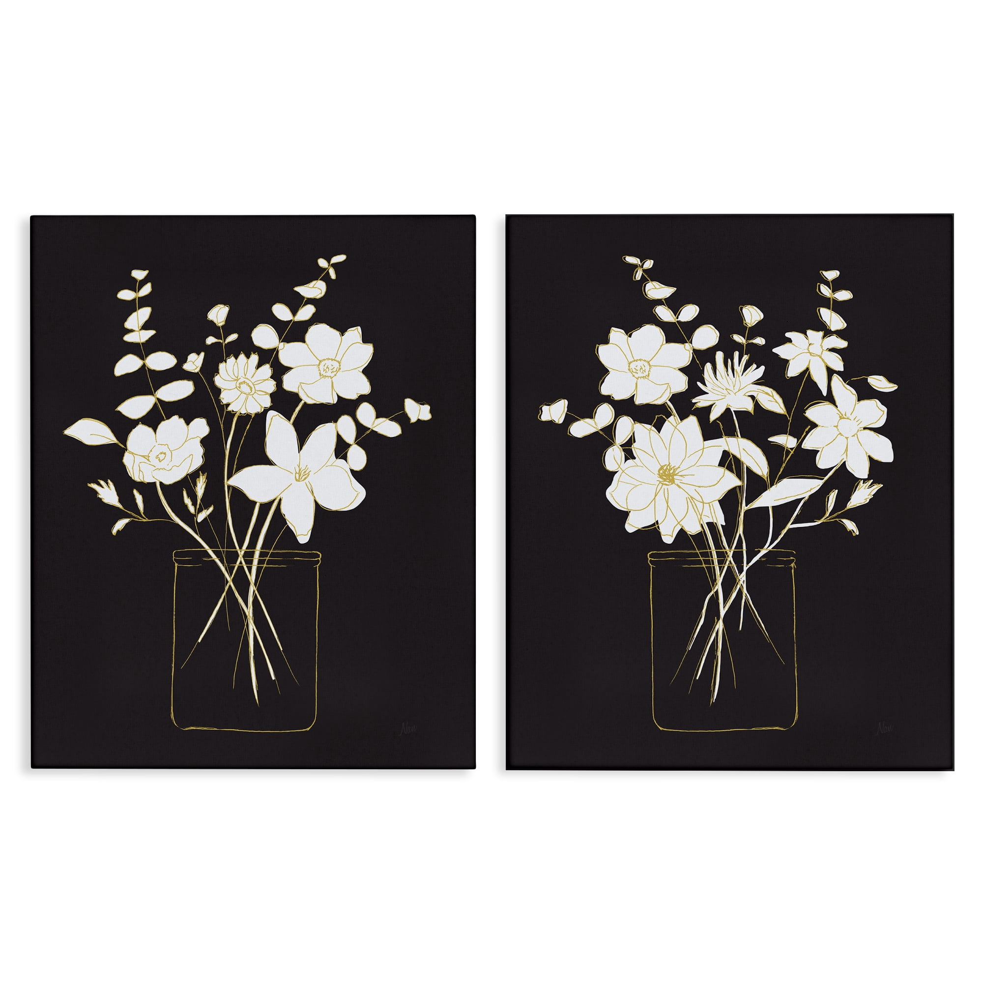 Stupell Industries Minimalist Flower Sketch in Jar Plants & Flowers Painting Wrapped Canvas Art Print Wall Art, 24 x 30, Set of 2
