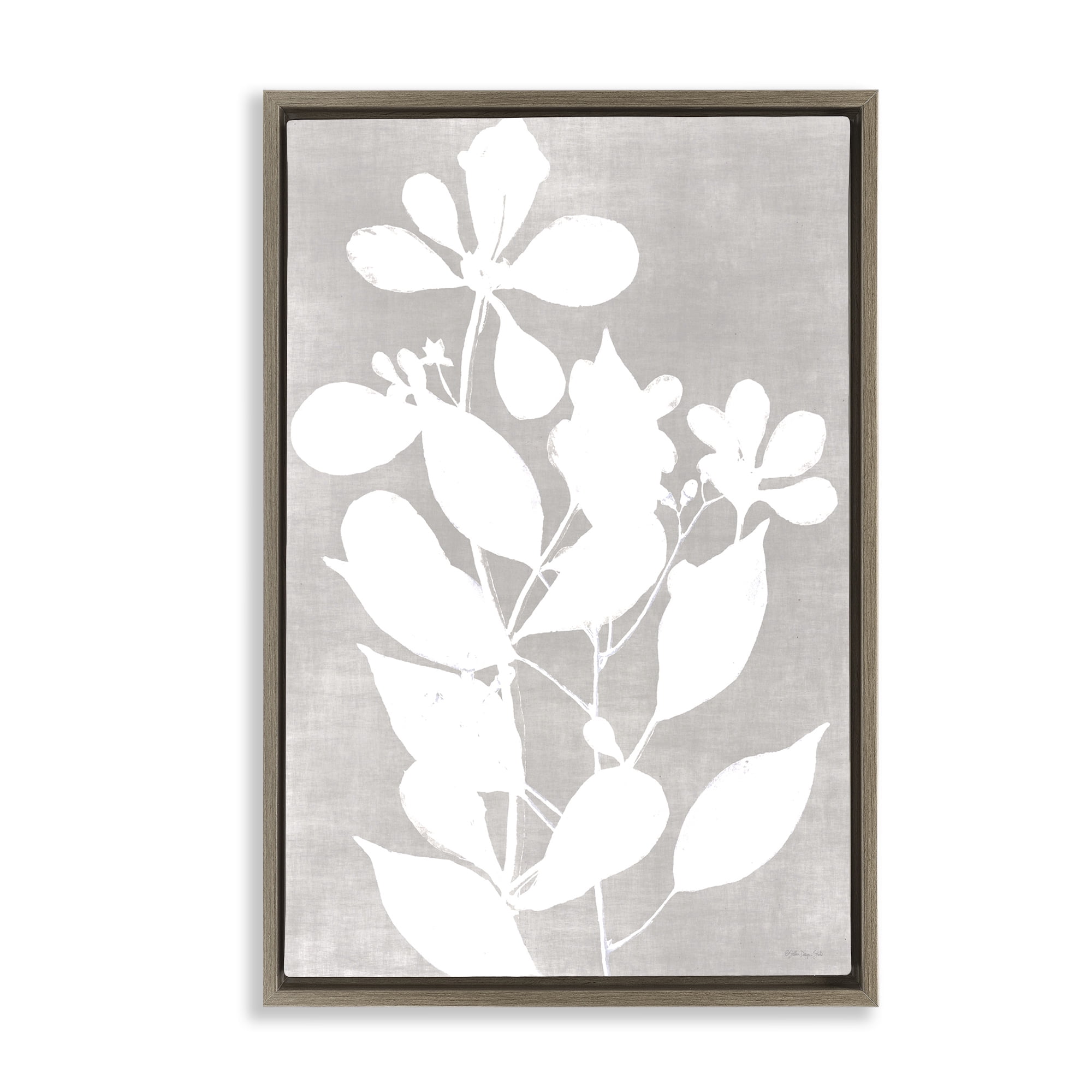 Stupell Industries Minimalist Foliage Impression Brown Framed Floater Canvas Wall Art, design by Stellar Design Studio