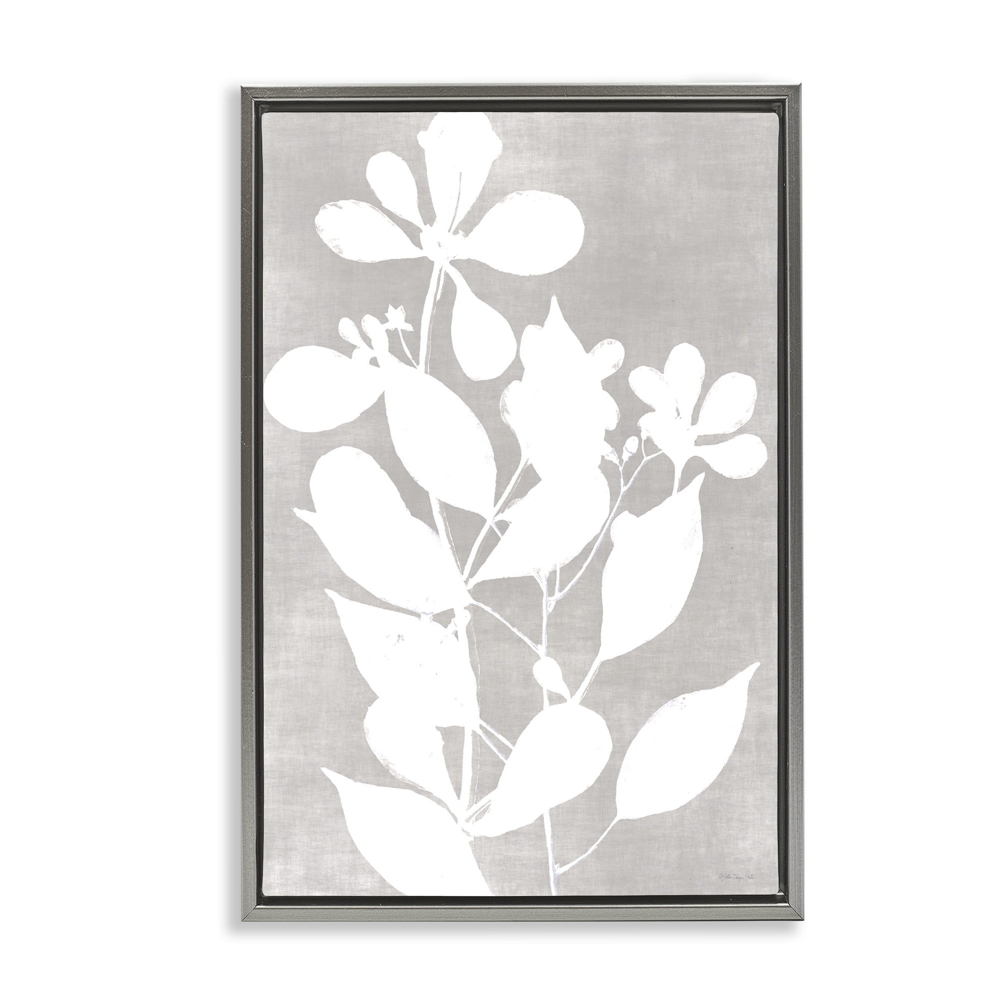 Stupell Industries Minimalist Foliage Impression Gray Framed Floater Canvas Wall Art, design by Stellar Design Studio