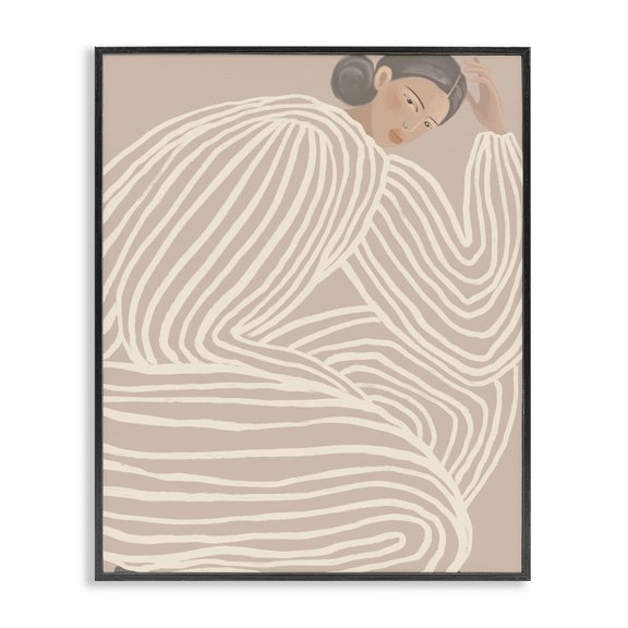 Stupell Industries Minimalist Lady in Stripes Black Framed Giclee Art design by Anna Lischenko, 14 x 11