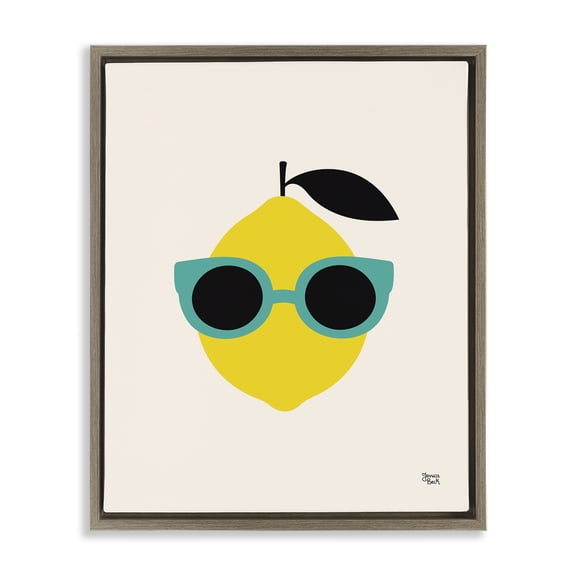 Stupell Industries Minimalist Lemon with Sunglasses Brown Floating Frame Canvas Art, 17 x 21, by Jessica Beck