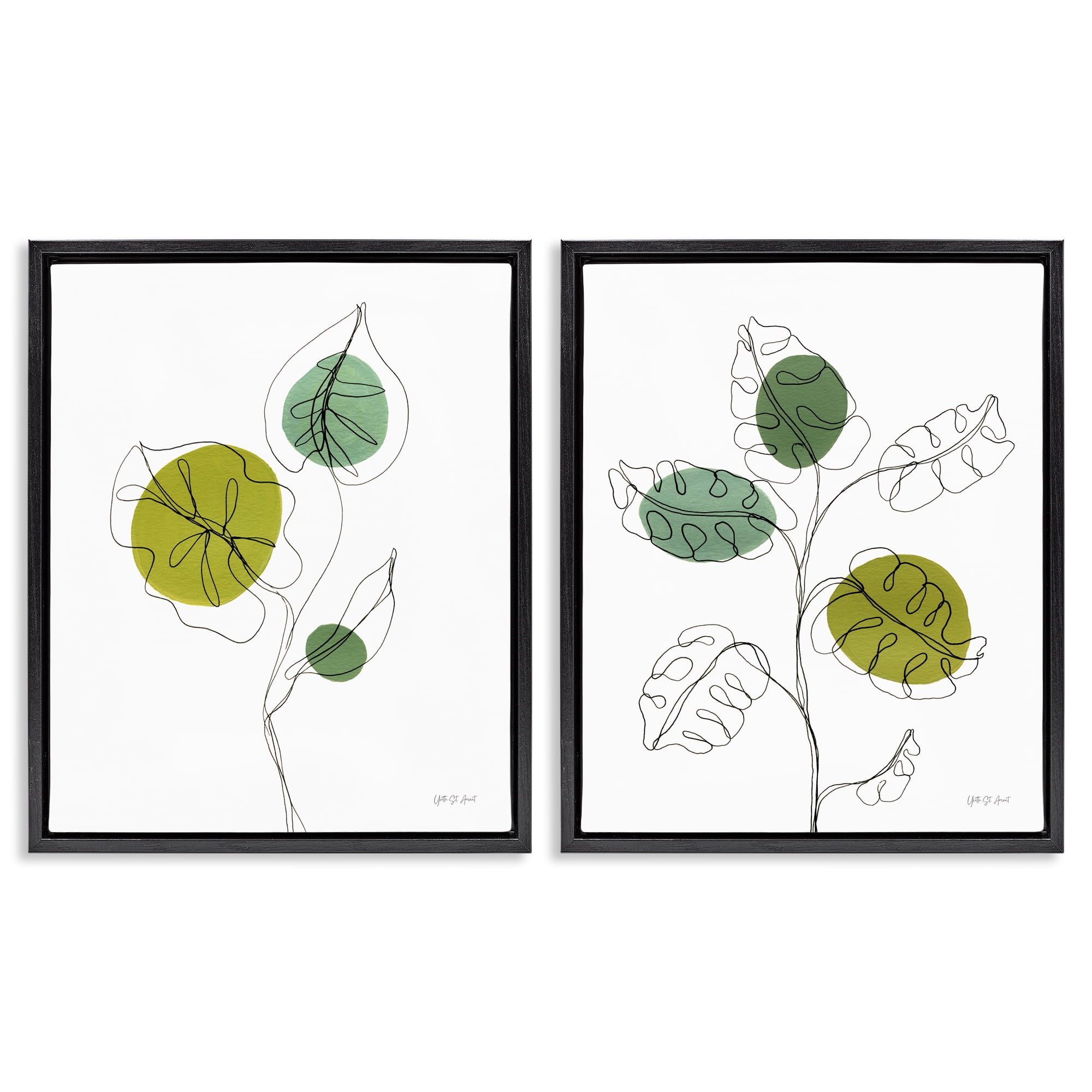 Stupell Industries Minimalist Line Monstera Plants Plants & Flowers Painting Black Floater Framed Canvas Art Print Wall Art, 31 x 25, Set of 2