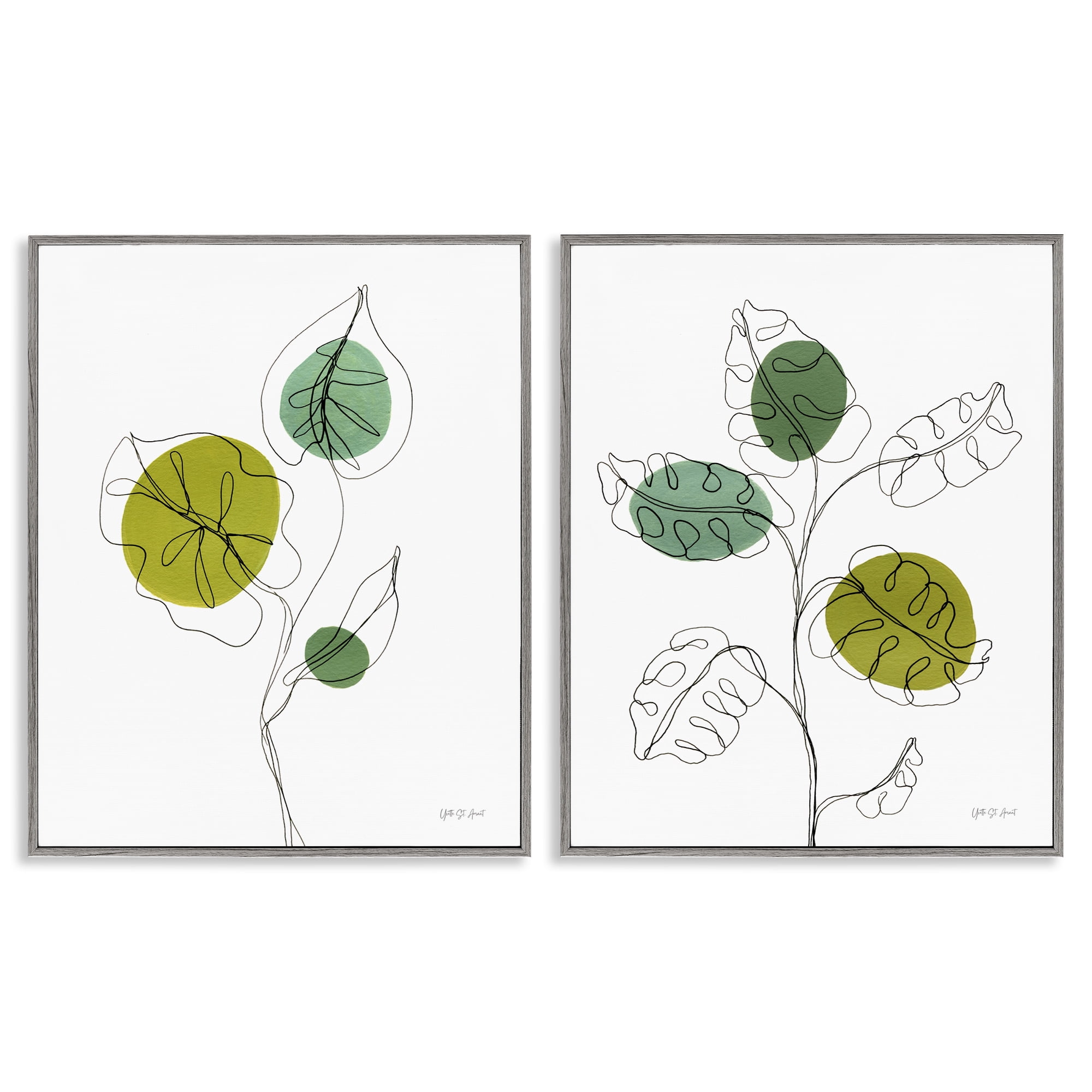 Stupell Industries Minimalist Line Monstera Plants Plants & Flowers Painting Gray Framed Art Print Wall Art, 16 x 20, Set of 2