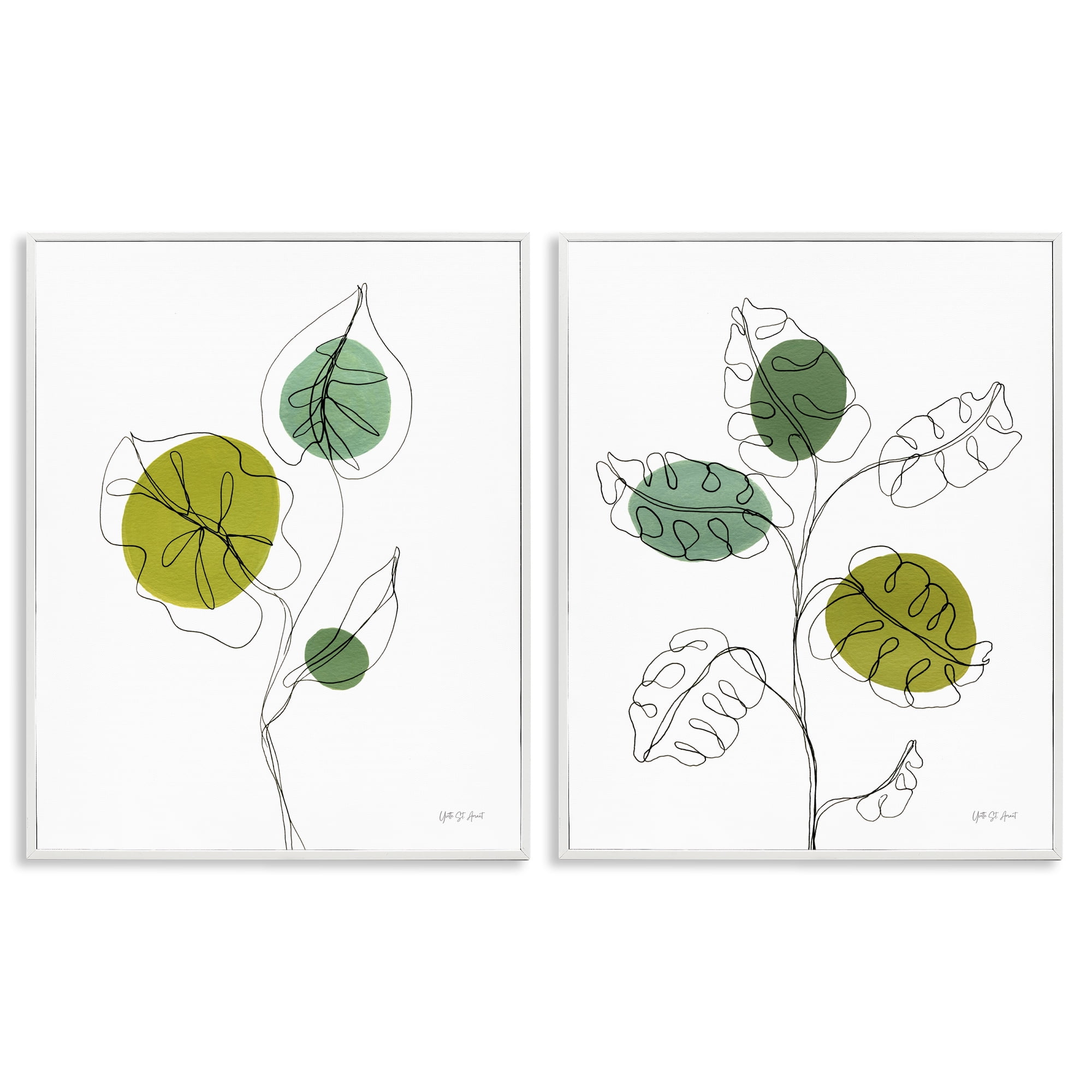 Stupell Industries Minimalist Line Monstera Plants Plants & Flowers Painting White Framed Art Print Wall Art, 11 x 14, Set of 2