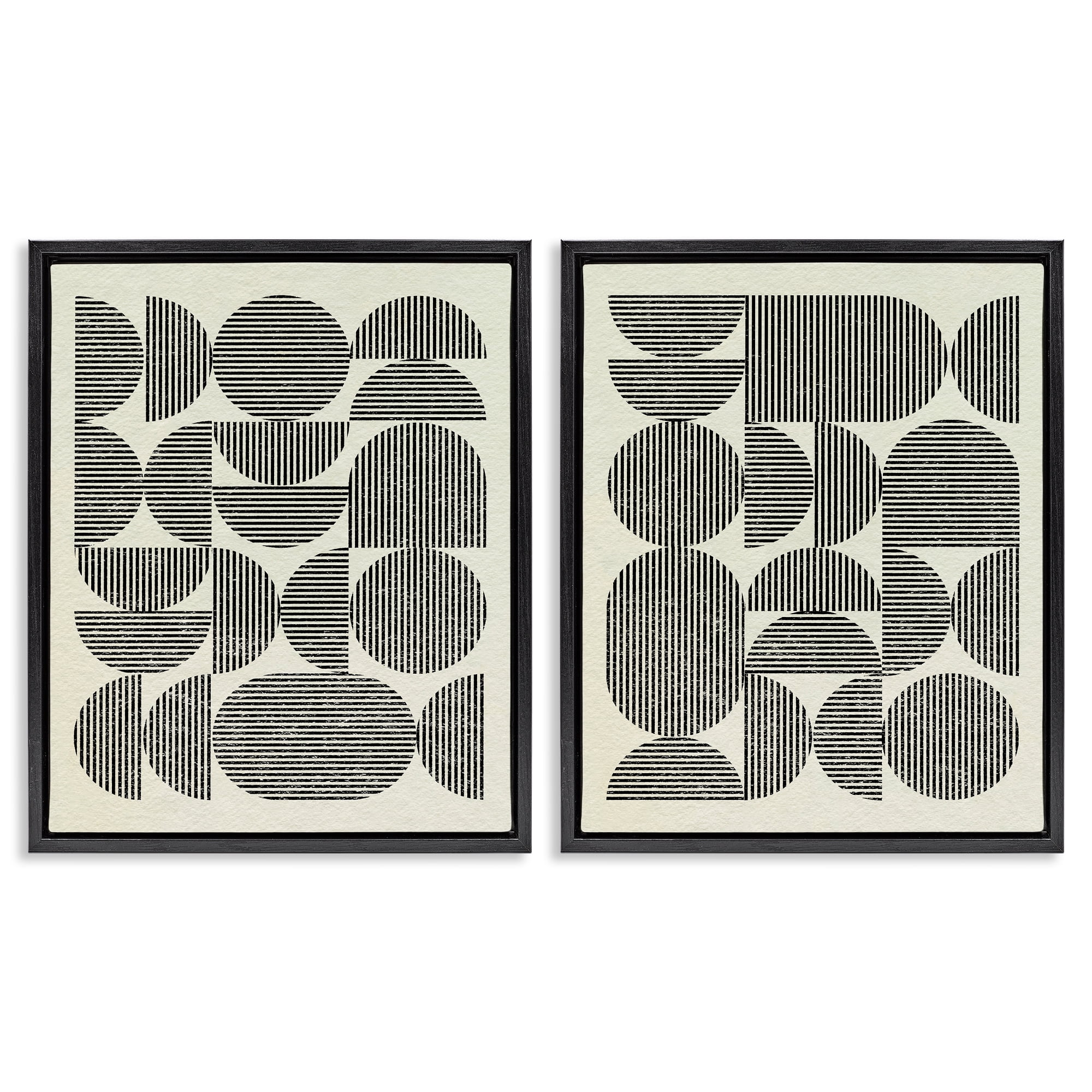 Stupell Industries Minimalist Modern Geometric Abstract Painting Black Floater Framed Canvas Art Print Wall Art, 31 x 25, Set of 2