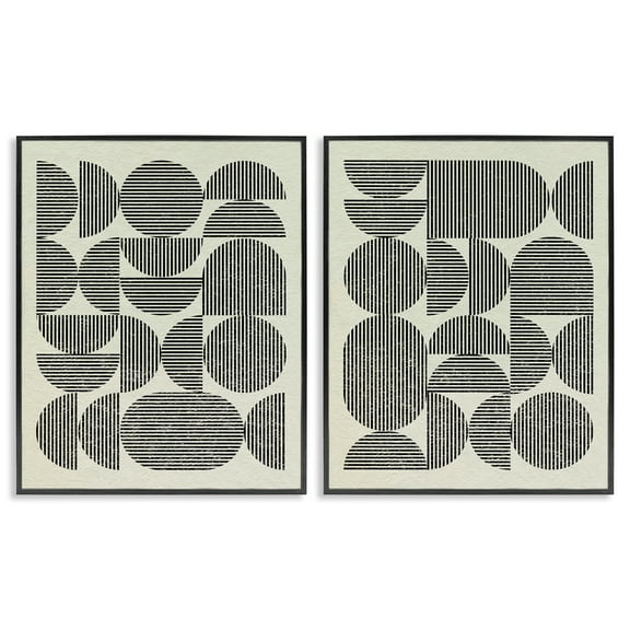Stupell Industries Minimalist Modern Geometric Abstract Painting Black Framed Art Print Wall Art, 11 x 14, Set of 2