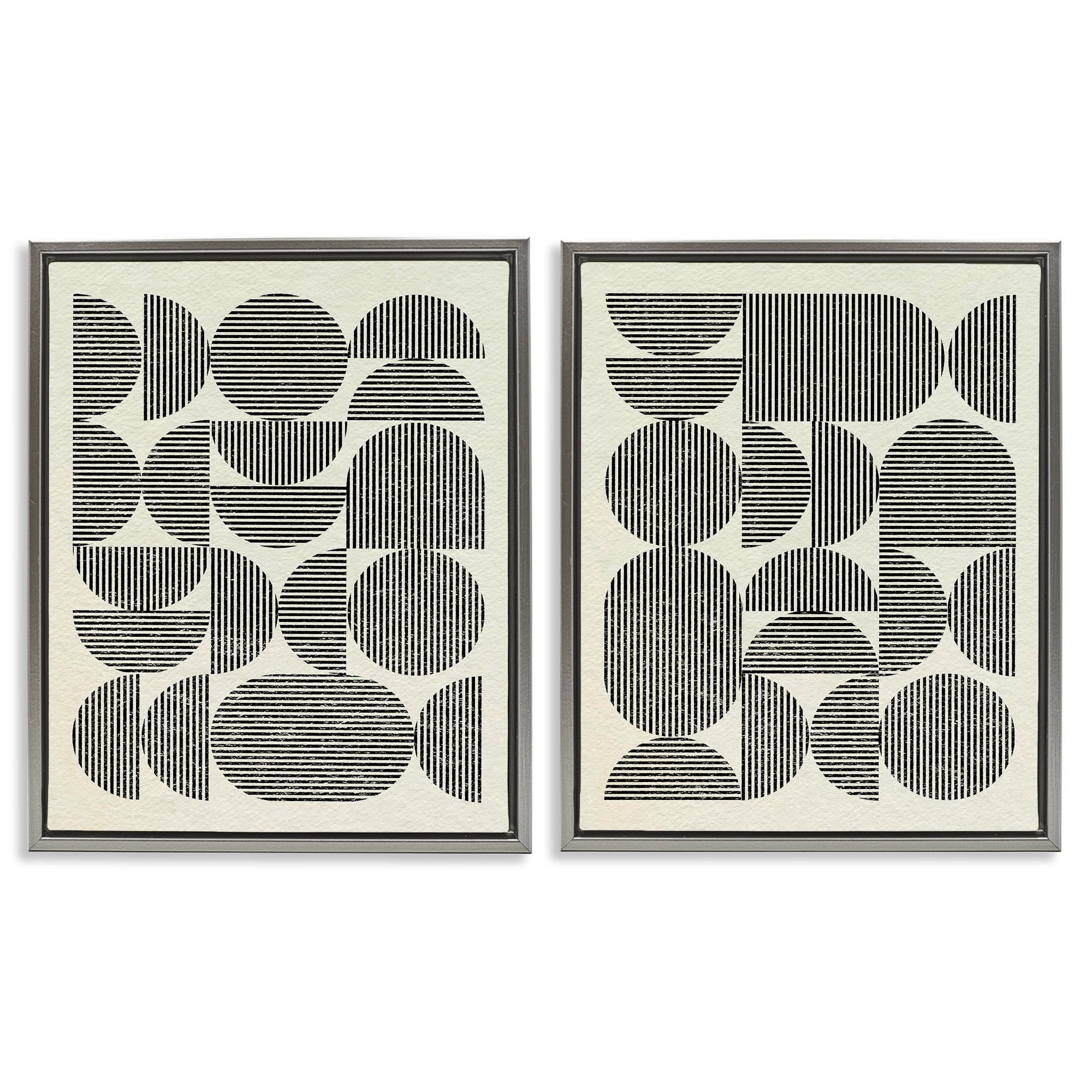 Stupell Industries Minimalist Modern Geometric Abstract Painting Gray Floater Framed Canvas Art Print Wall Art, 31 x 25, Set of 2
