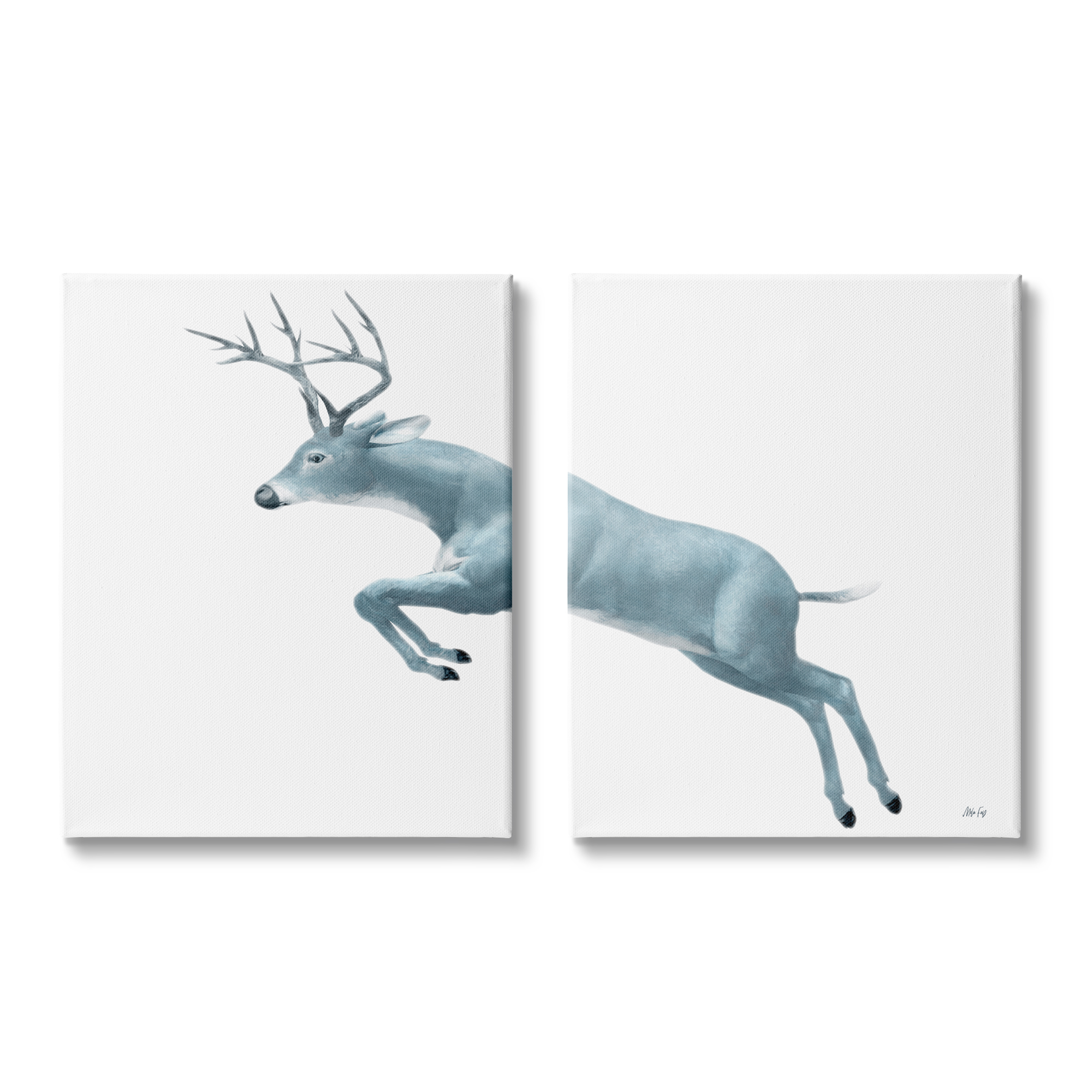 Stupell Industries Minimalist Monochromatic Deer Antlers Jumping Illustration Cabin Painting Gallery-Wrapped Canvas Print Wall Art Set of 2, 16 x 20, Design by Mela Fay