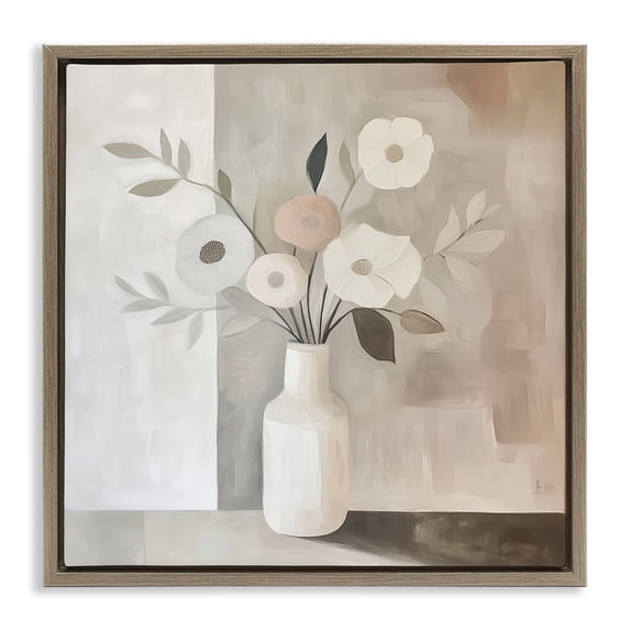 Stupell Industries Contemporary Minimalist Muted Flower Vase Brown Floating Frame Canvas Art, 18 x 18, by Heidi Kuntz