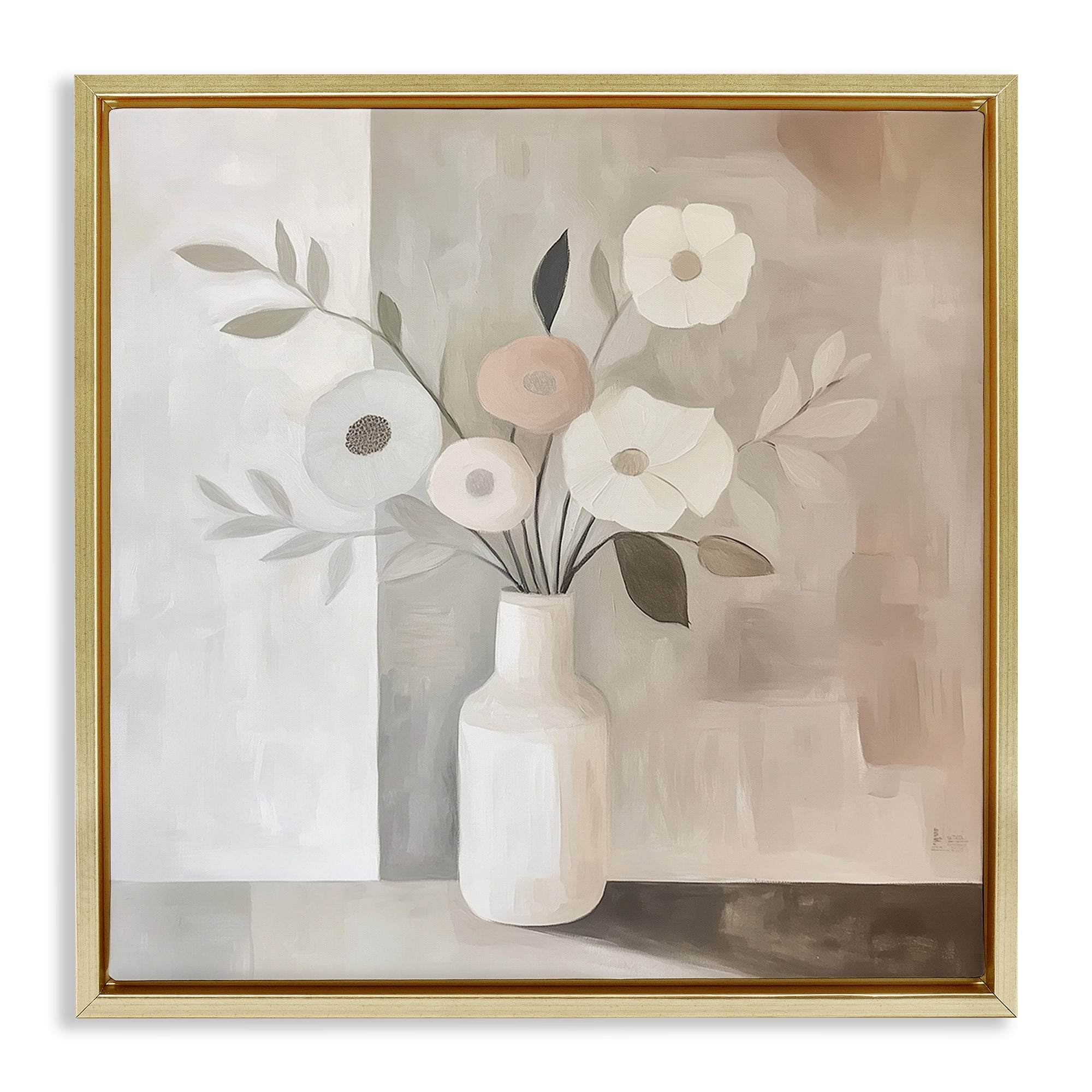 Stupell Industries Minimalist Muted Flower Vase Gold Framed Floater Canvas Wall Art, design by Heidi Kuntz