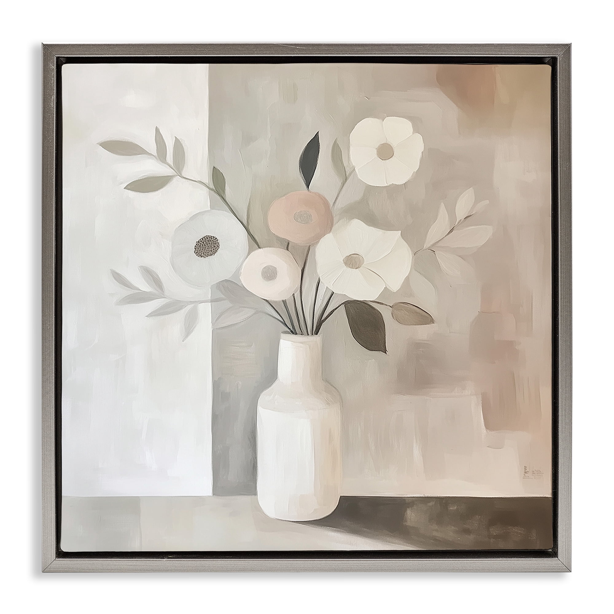 Stupell Industries Minimalist Muted Flower Vase Gray Framed Floater Canvas Wall Art, design by Heidi Kuntz