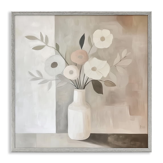 Stupell Industries Contemporary Minimalist Muted Flower Vase Gray Framed Giclee Art, 12 x 12, by Heidi Kuntz