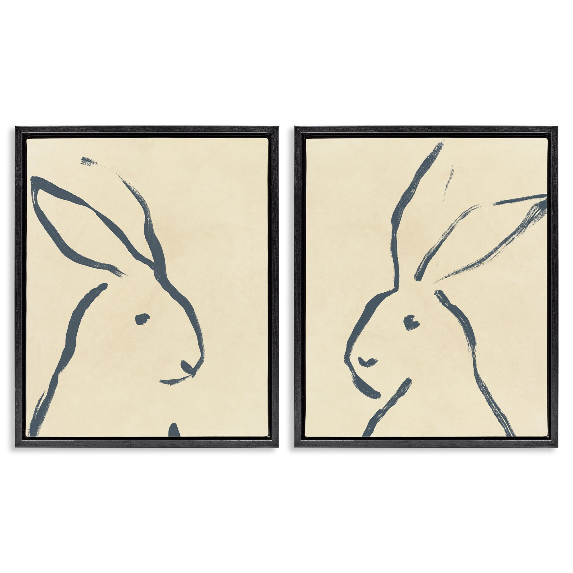Stupell Industries Minimalist Rabbit Line Portrait Animals Drawing Black Floater Framed Canvas Art Print Wall Art, 31 x 25, Set of 2