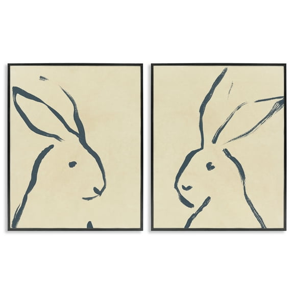 Stupell Industries Minimalist Rabbit Line Portrait Animals Drawing Black Framed Art Print Wall Art, 11 x 14, Set of 2