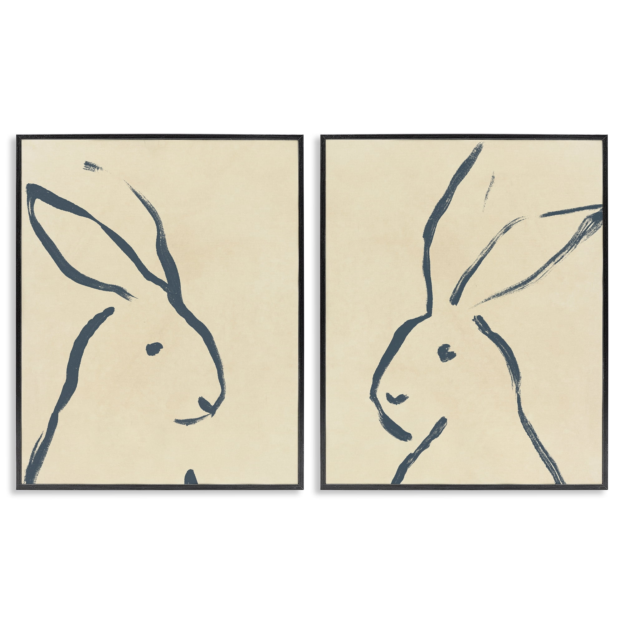 Stupell Industries Minimalist Rabbit Line Portrait Animals Drawing Black Framed Art Print Wall Art, 24 x 30, Set of 2