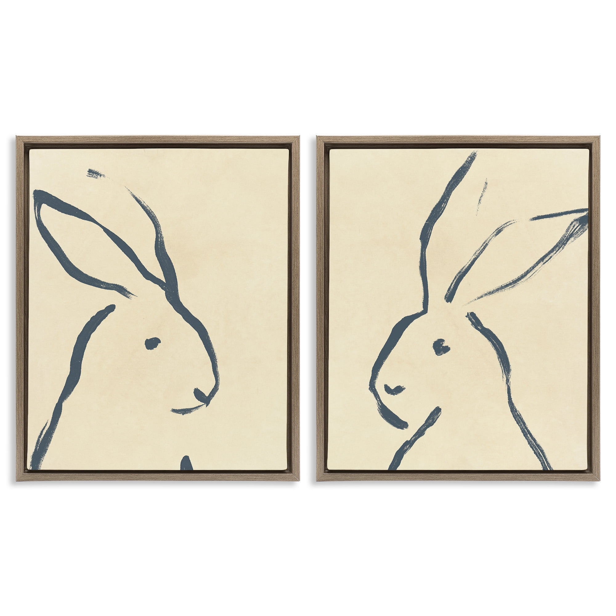 Stupell Industries Minimalist Rabbit Line Portrait Animals Drawing Brown Floater Framed Canvas Art Print Wall Art, 31 x 25, Set of 2