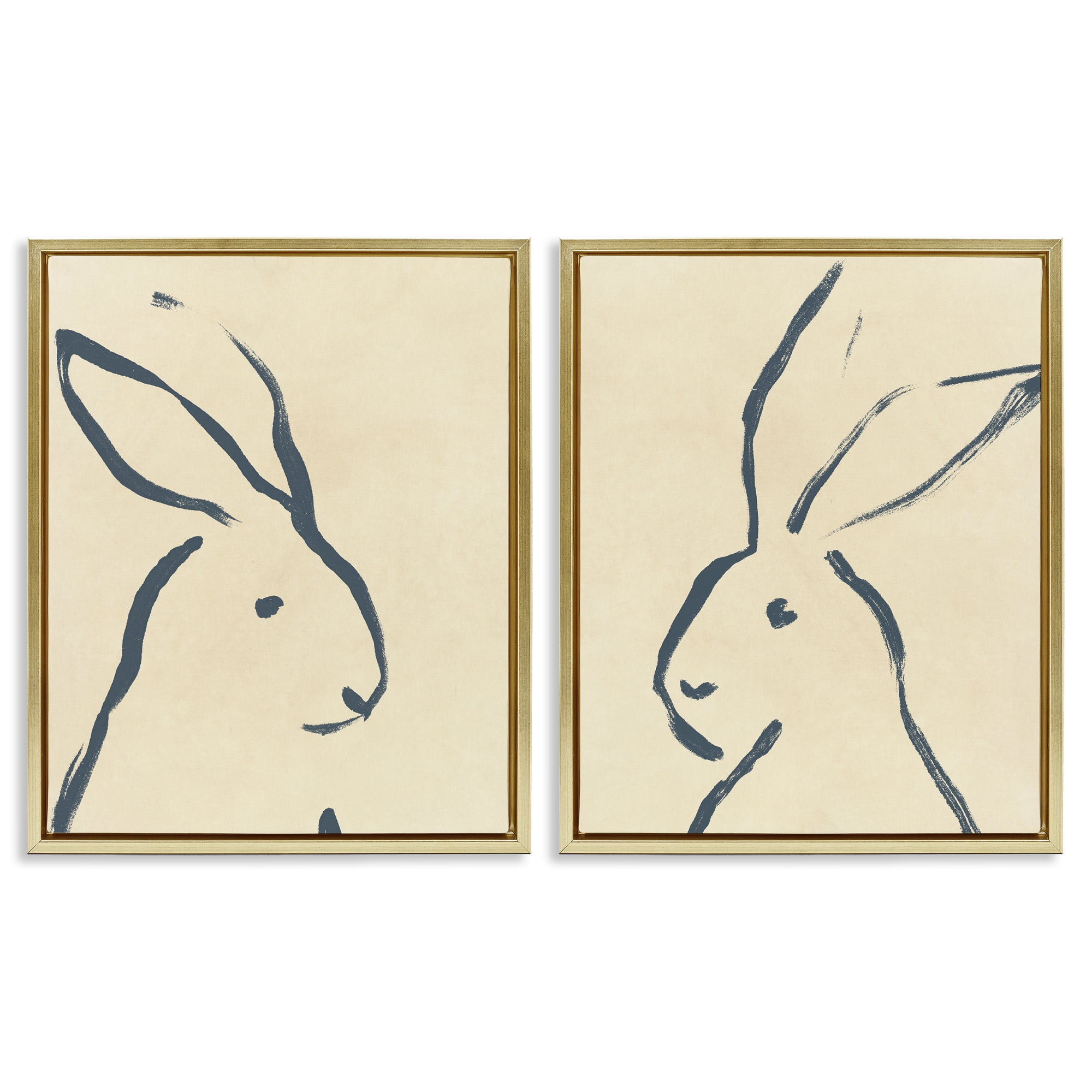 Stupell Industries Minimalist Rabbit Line Portrait Animals Drawing Gold Floater Framed Canvas Art Print Wall Art, 17 x 21, Set of 2
