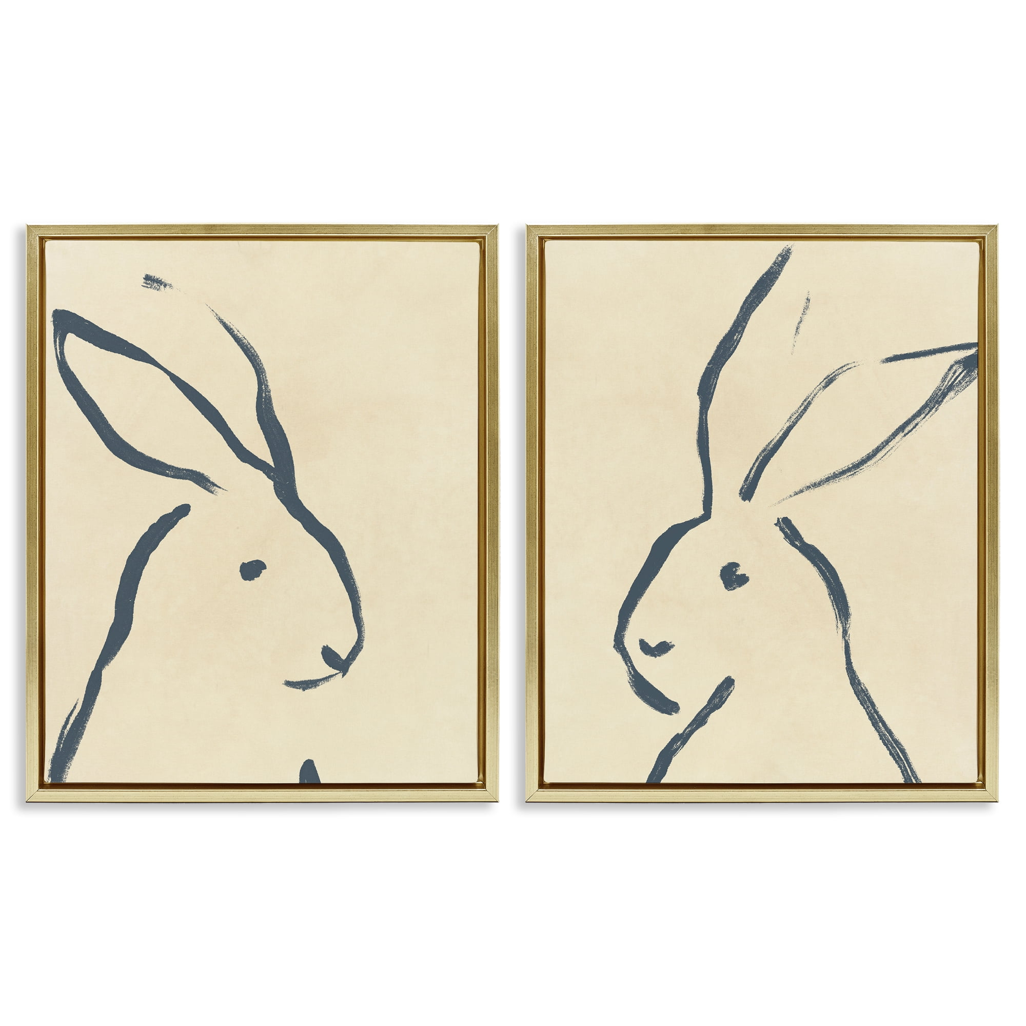 Stupell Industries Minimalist Rabbit Line Portrait Animals Drawing Gold Floater Framed Canvas Art Print Wall Art, 31 x 25, Set of 2
