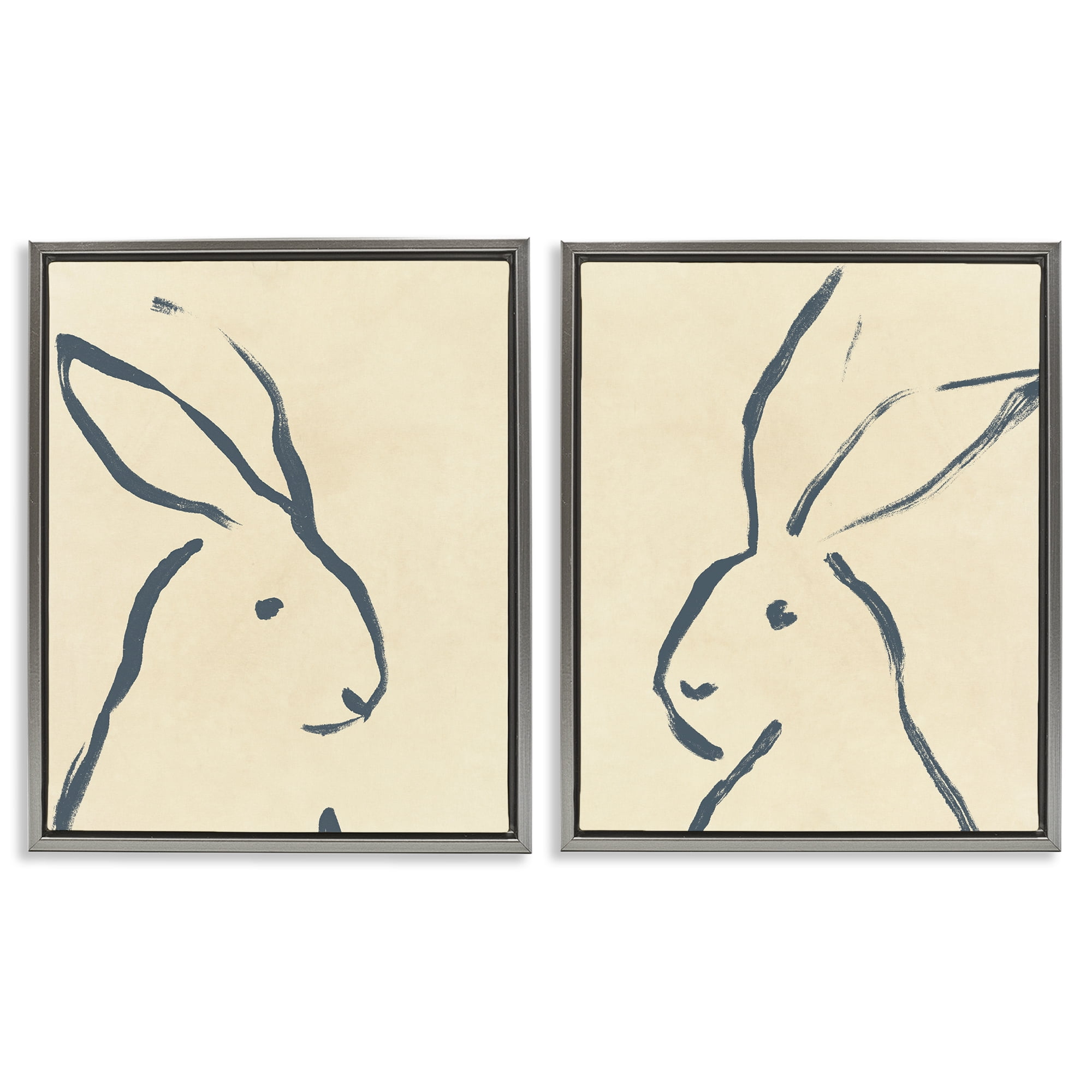 Stupell Industries Minimalist Rabbit Line Portrait Animals Drawing Gray Floater Framed Canvas Art Print Wall Art, 17 x 21, Set of 2