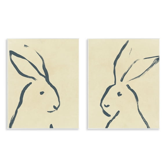 Stupell Industries Minimalist Rabbit Line Portrait Animals Drawing Unframed Art Print Wall Art, 11 x 14, Set of 2