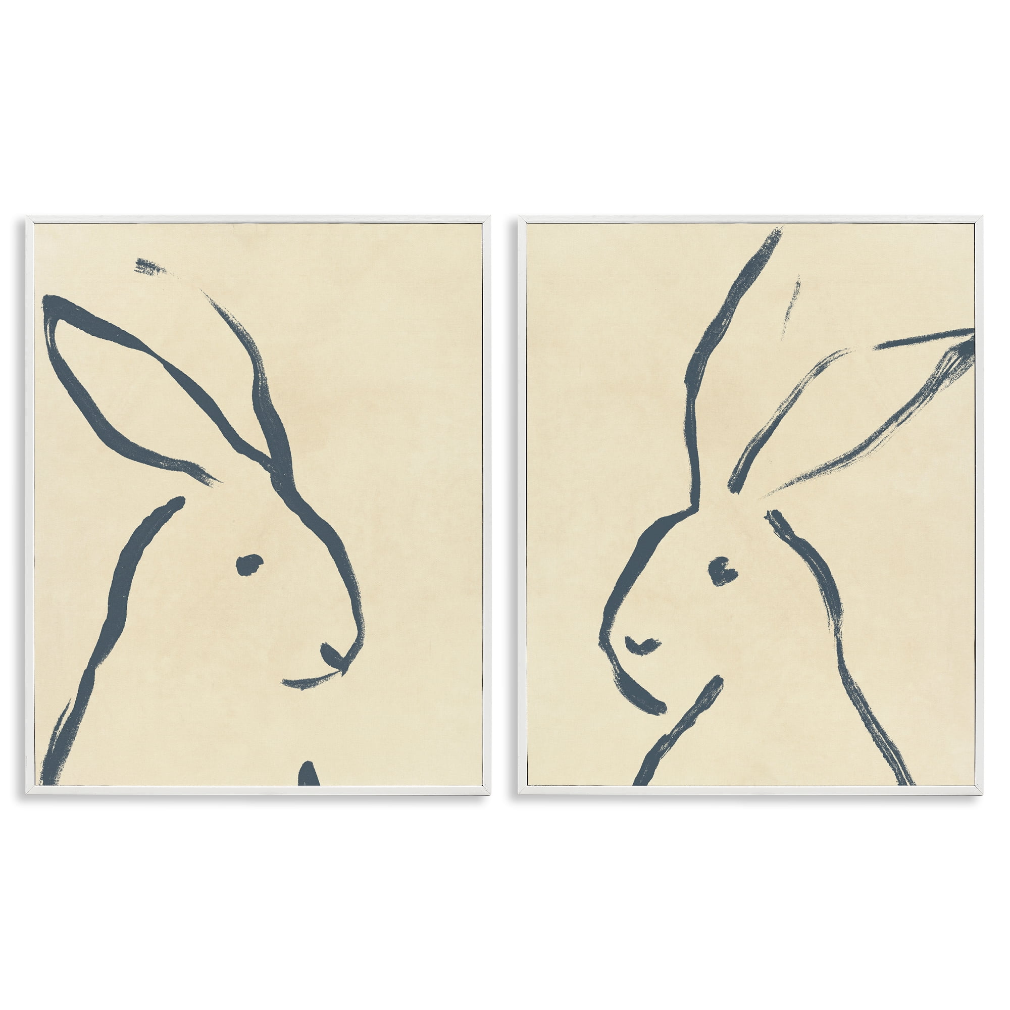 Stupell Industries Minimalist Rabbit Line Portrait Animals Drawing White Framed Art Print Wall Art, 24 x 30, Set of 2