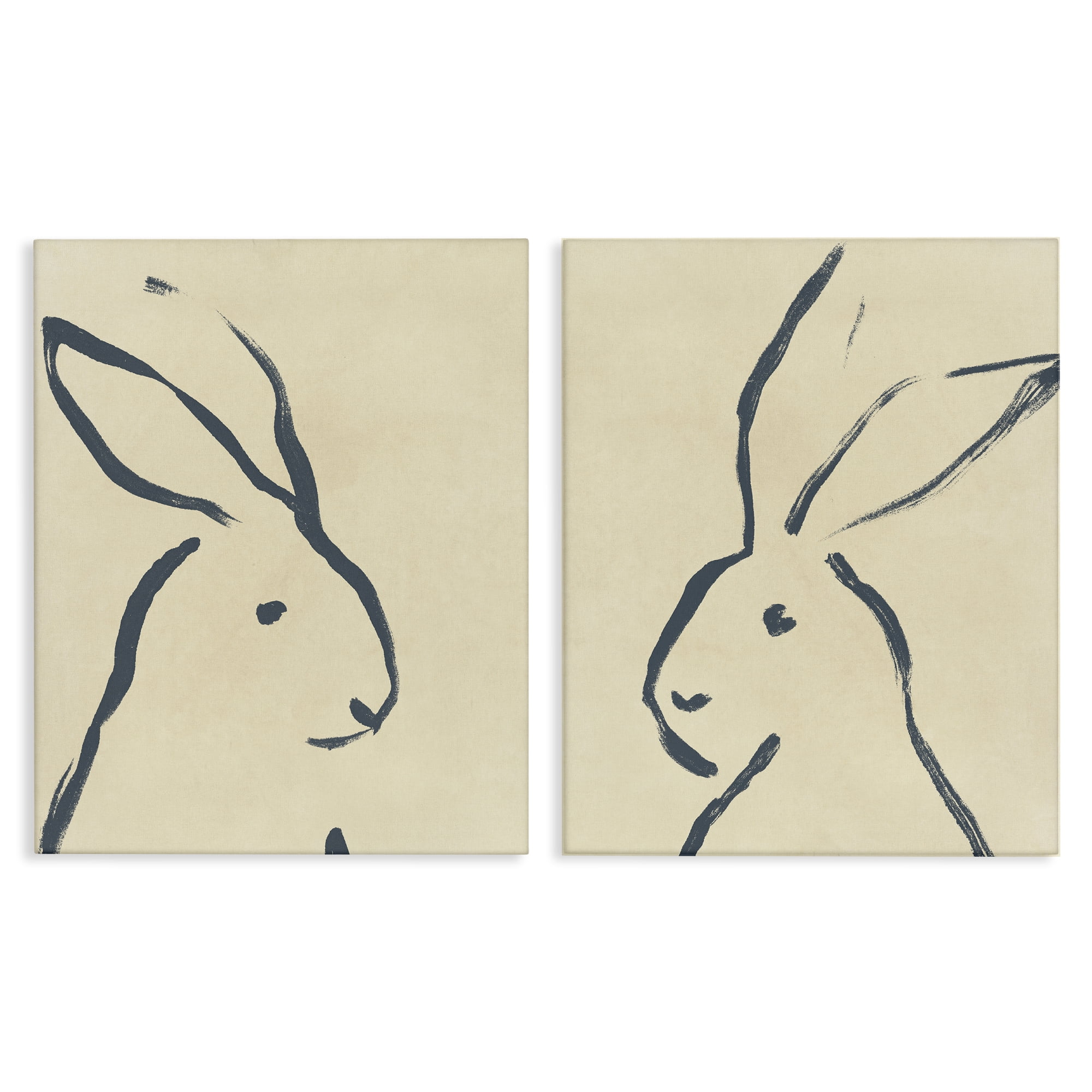 Stupell Industries Minimalist Rabbit Line Portrait Animals Drawing Wrapped Canvas Art Print Wall Art, 16 x 20, Set of 2