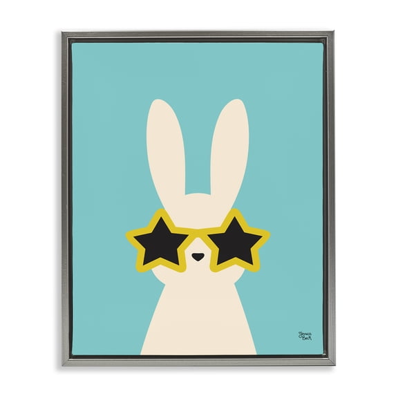 Stupell Industries Minimalist Rabbit & Star Sunglasses Gray Floating Frame Canvas Art, 25 x 31, by Jessica Beck