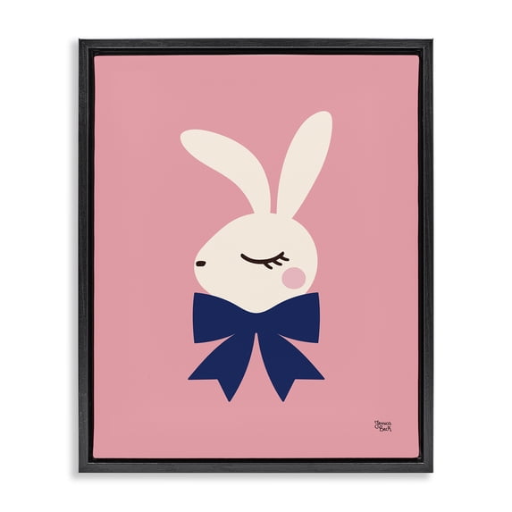 Stupell Industries Minimalist Rabbit with Ribbon on Pink Black Floating Frame Canvas Art, 17 x 21, by Jessica Beck