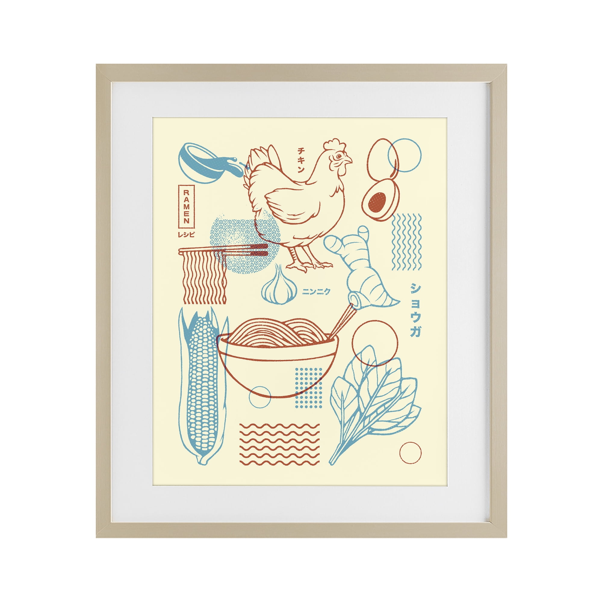 Stupell Industries Minimalist Ramen Ingredients Birch Framed Print Under Glass, design by Tobe Fonseca