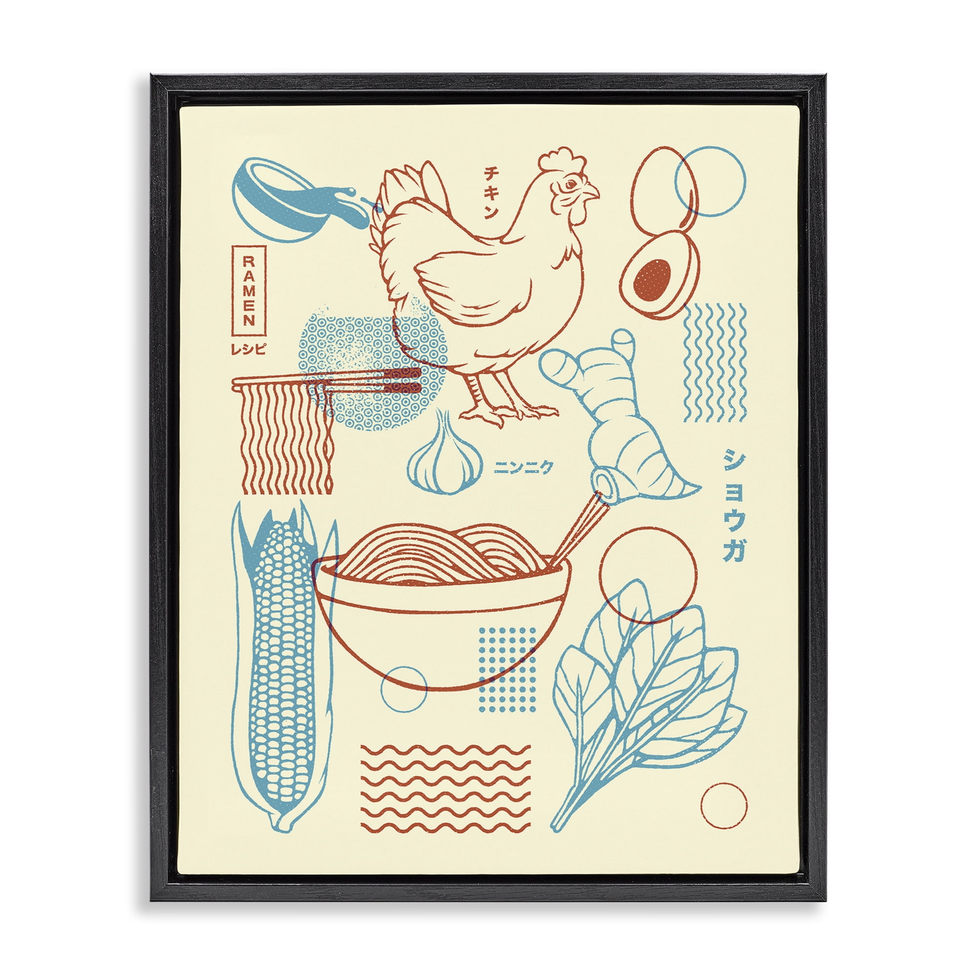 Stupell Industries Minimalist Ramen Ingredients Black Framed Floater Canvas Wall Art, design by Tobe Fonseca