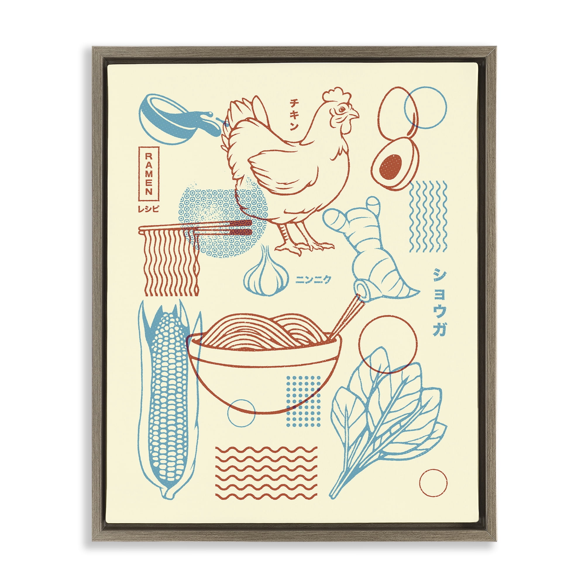 Stupell Industries Minimalist Ramen Ingredients Brown Framed Floater Canvas Wall Art, design by Tobe Fonseca