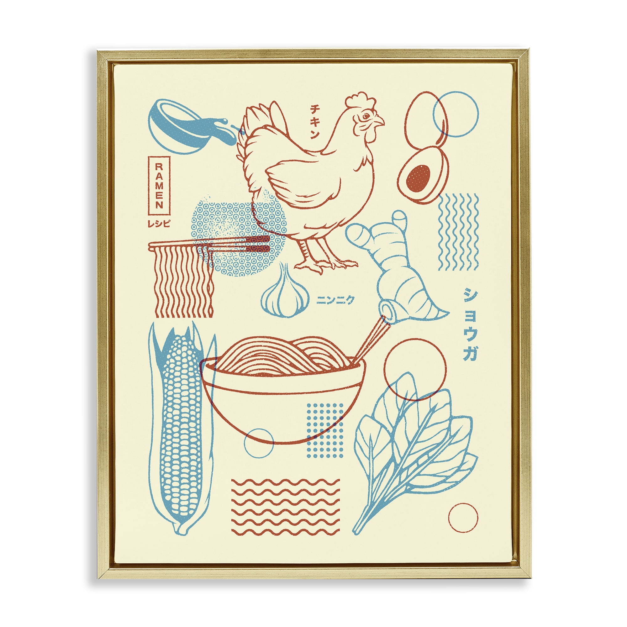 Stupell Industries Minimalist Ramen Ingredients Gold Framed Floater Canvas Wall Art, design by Tobe Fonseca