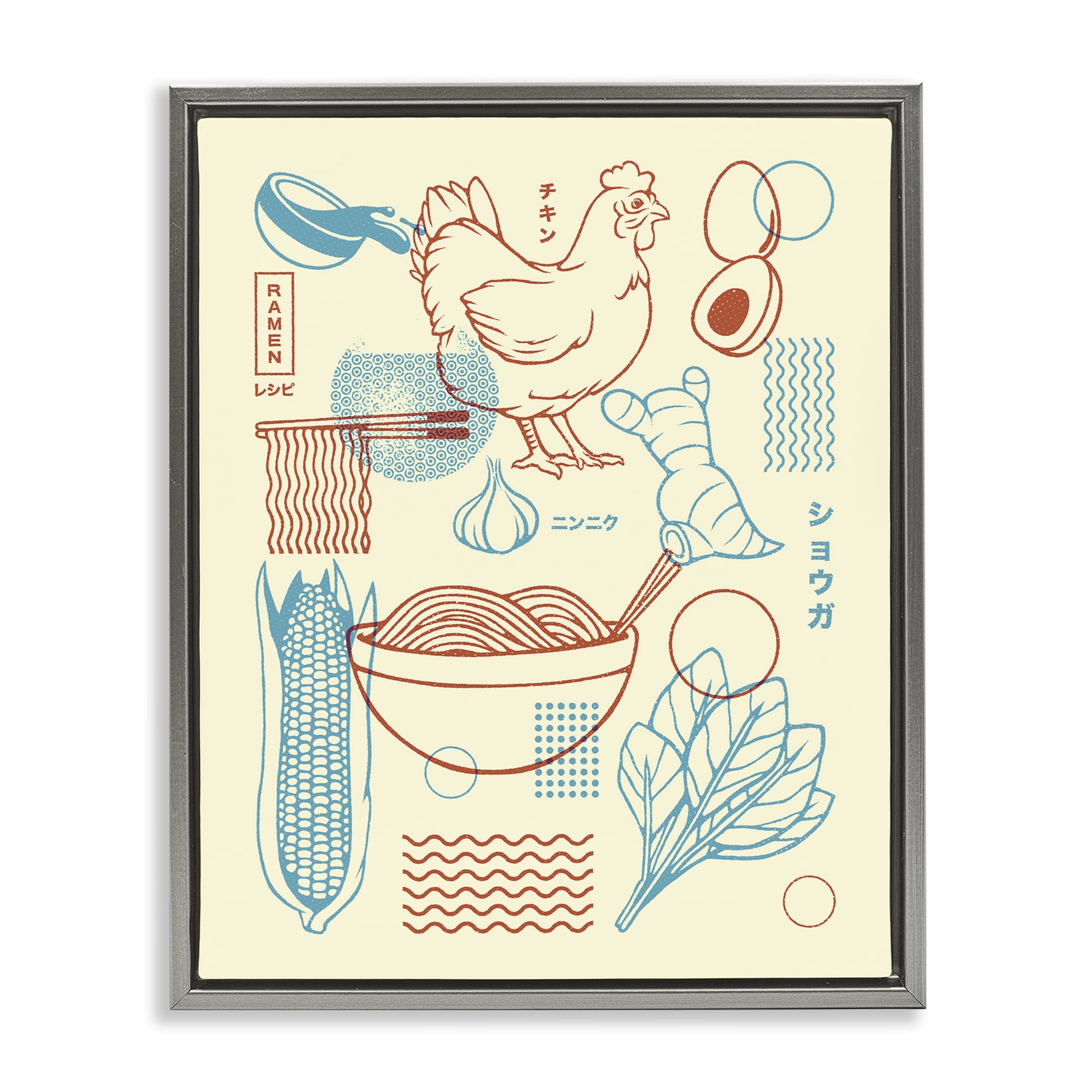 Stupell Industries Minimalist Ramen Ingredients Gray Framed Floater Canvas Wall Art, design by Tobe Fonseca
