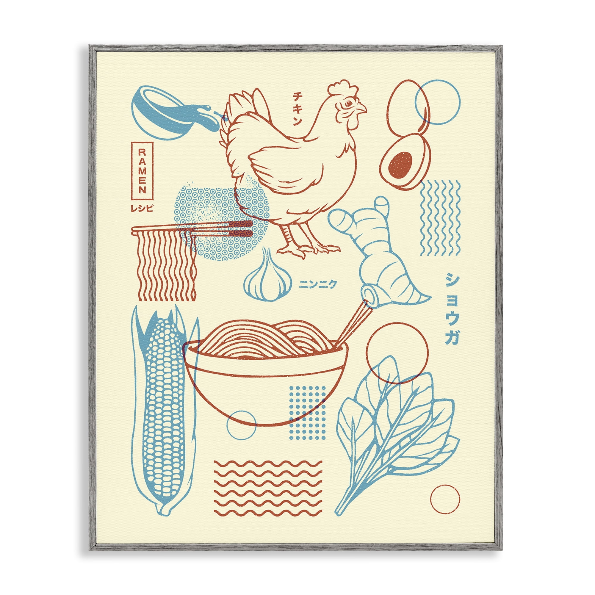 Stupell Industries Minimalist Ramen Ingredients Gray Framed Giclee Art, design by Tobe Fonseca