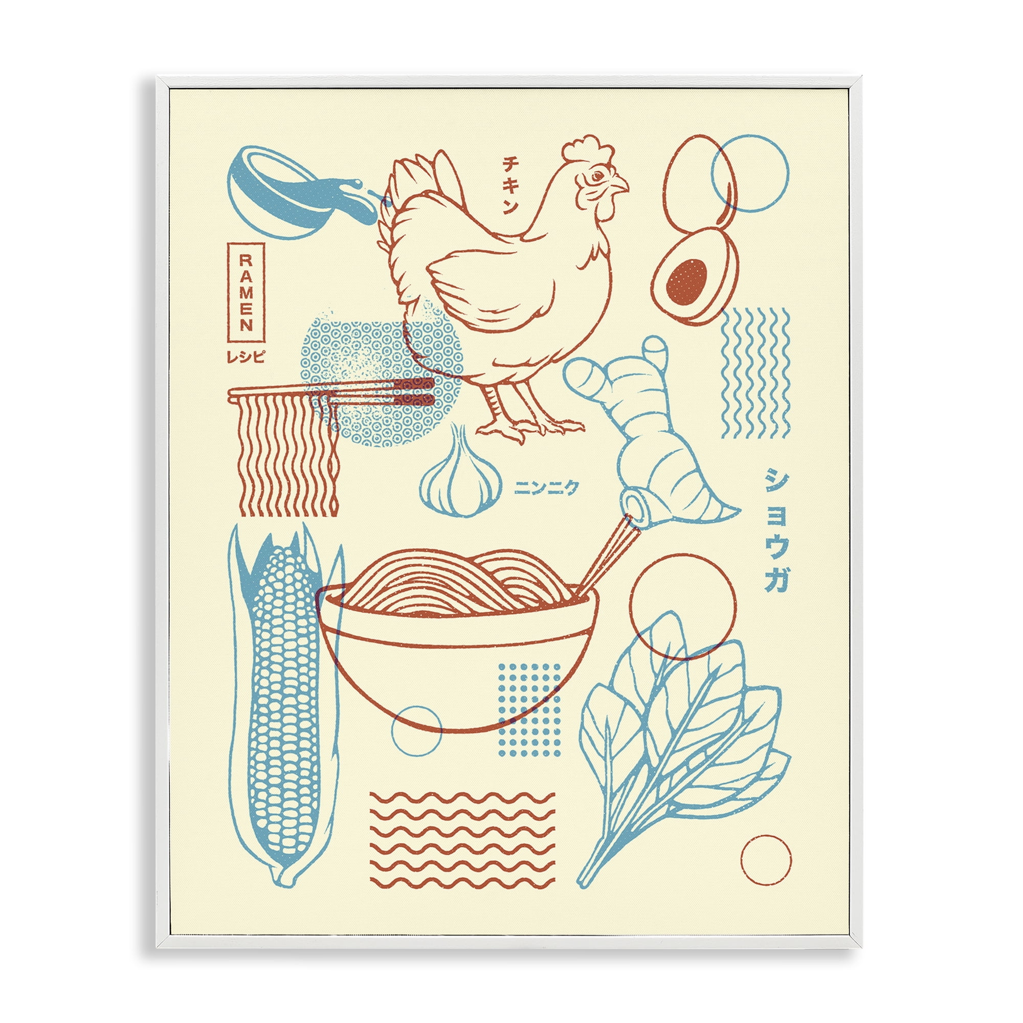 Stupell Industries Minimalist Ramen Ingredients White Framed Giclee Art, design by Tobe Fonseca