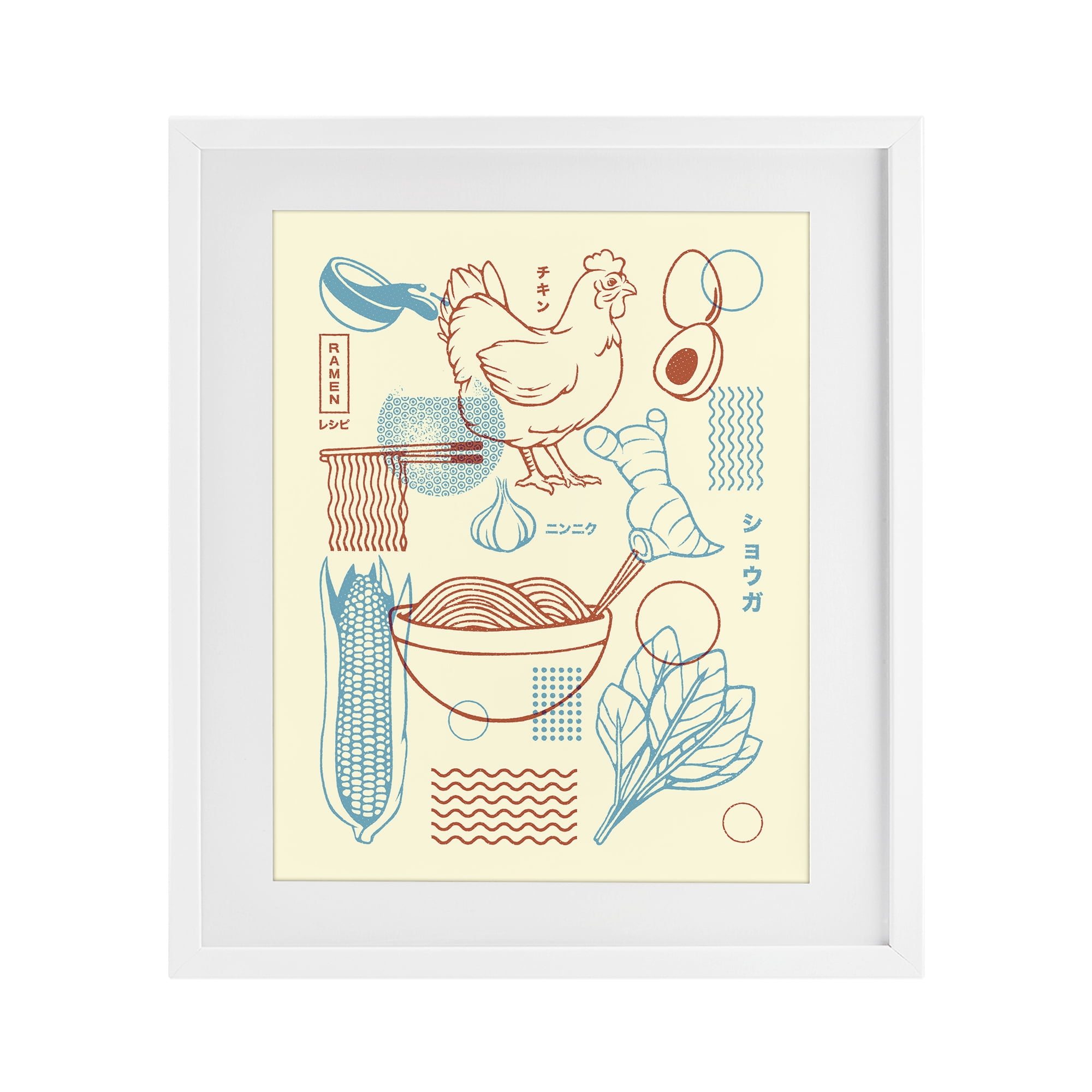 Stupell Industries Minimalist Ramen Ingredients White Framed Print Under Glass, design by Tobe Fonseca