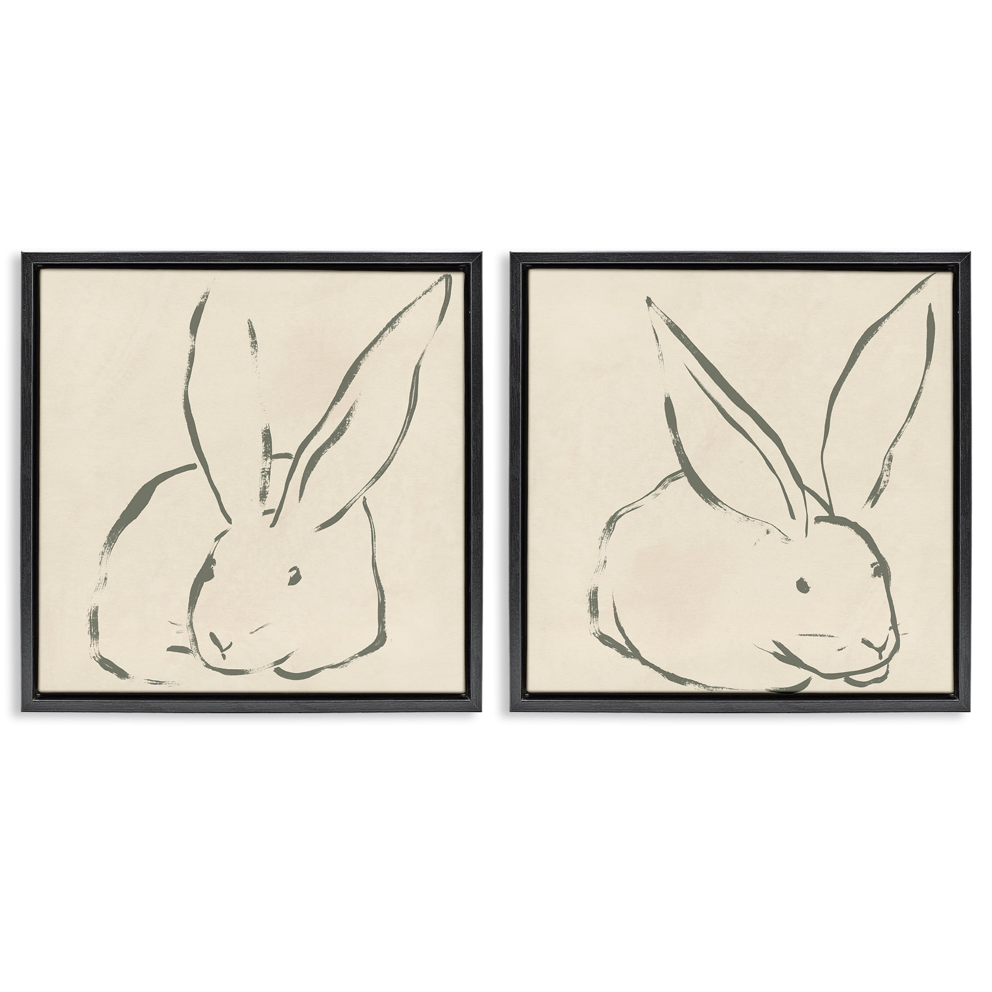 Stupell Industries Minimalist Resting Rabbit Line Drawing Animals Drawing Black Floater Framed Canvas Art Print Wall Art, 18 x 18, Set of 2