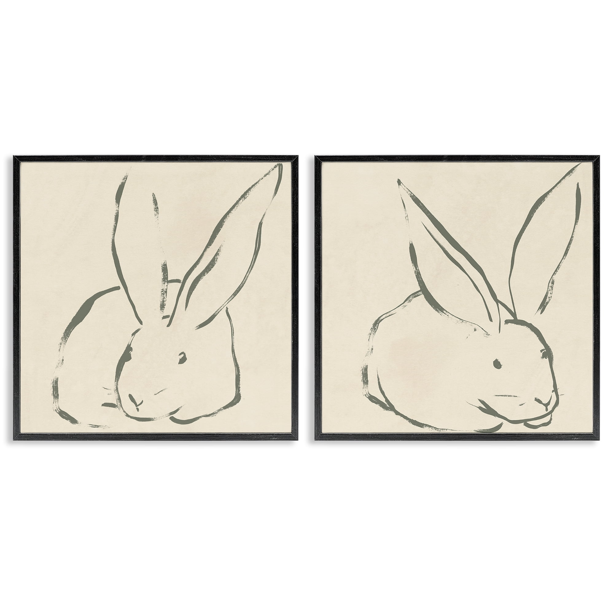Stupell Industries Minimalist Resting Rabbit Line Drawing Animals Drawing Black Framed Art Print Wall Art, 17 x 17, Set of 2