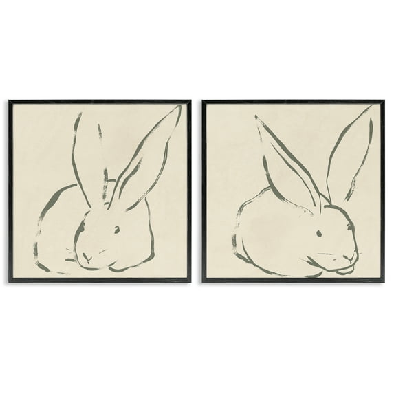 Stupell Industries Minimalist Resting Rabbit Line Drawing Animals Drawing Black Framed Art Print Wall Art, 17 x 17, Set of 2