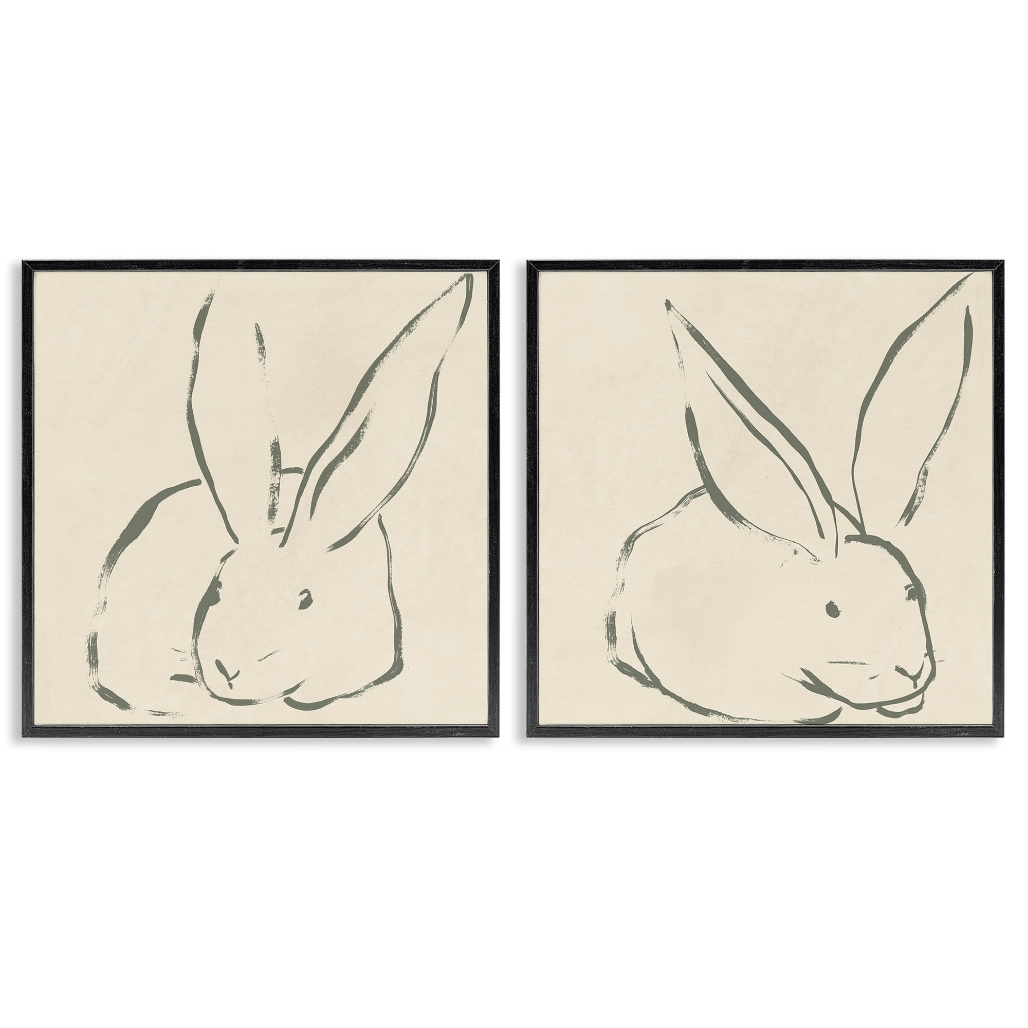 Stupell Industries Minimalist Resting Rabbit Line Drawing Animals Drawing Black Framed Art Print Wall Art, 24 x 24, Set of 2