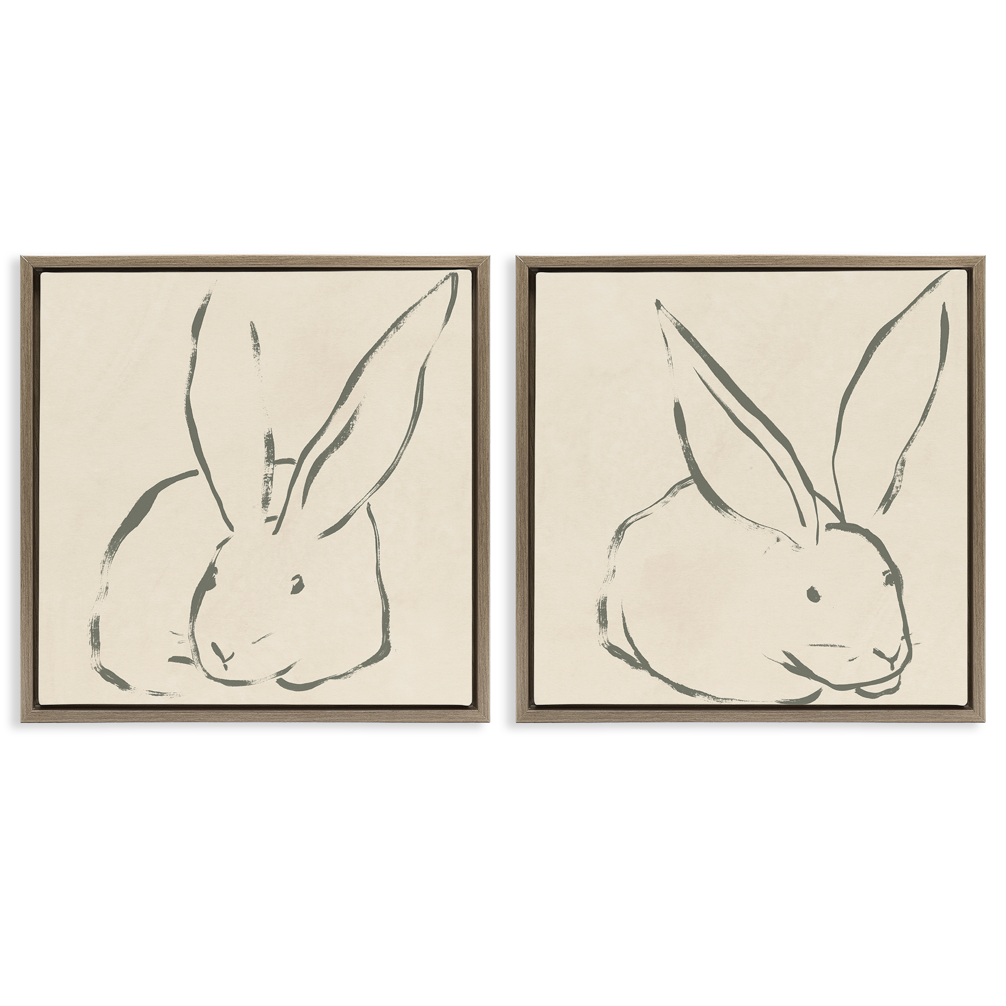 Stupell Industries Minimalist Resting Rabbit Line Drawing Animals Drawing Brown Floater Framed Canvas Art Print Wall Art, 18 x 18, Set of 2