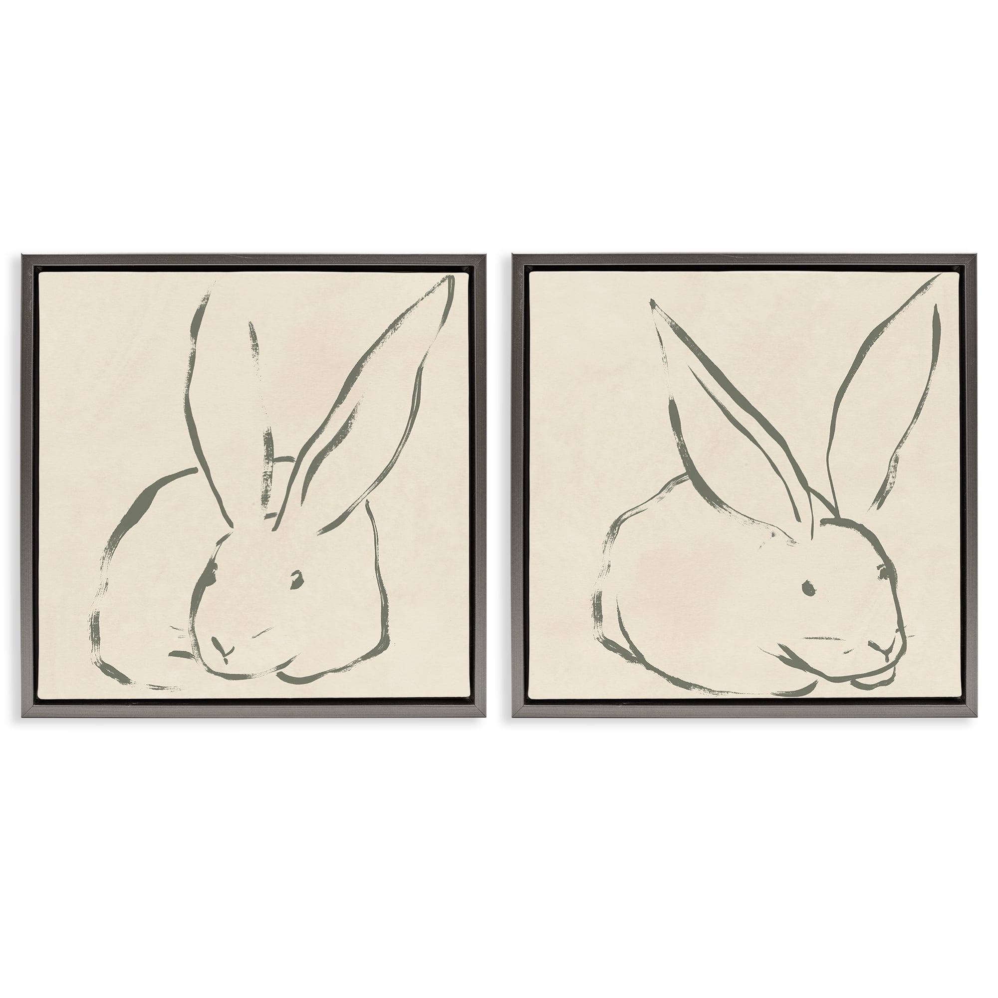Stupell Industries Minimalist Resting Rabbit Line Drawing Animals Drawing Gray Floater Framed Canvas Art Print Wall Art, 25 x 25, Set of 2